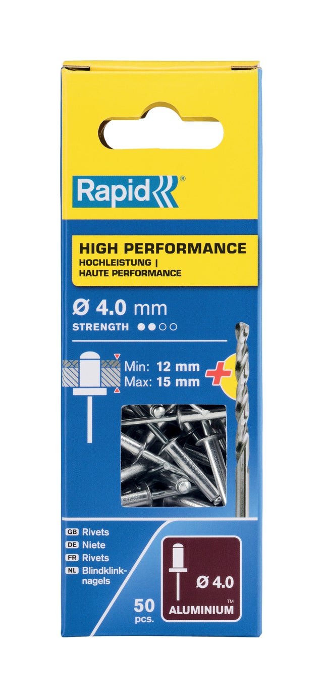 Lot de 50 rivets aluminium Diam.4 x 18 mm + foret - RAPID