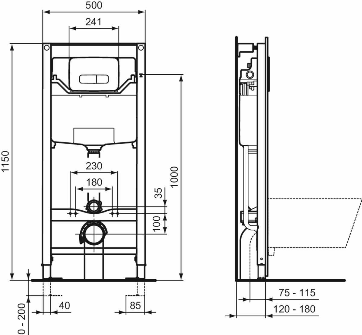 Bastidor para anclaje WC suspendido IDEAL STANDARD Prosys 115x50x12 cm cromo brillo - 2