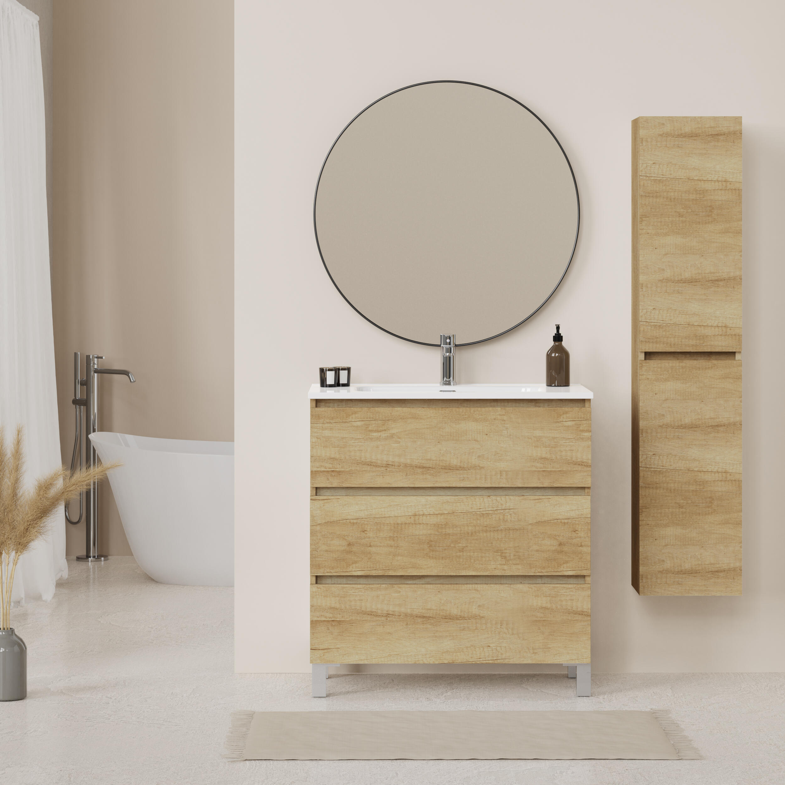 Mueble de baño Espacio marrón 90x46 cm (lavabo no incluido) - 4