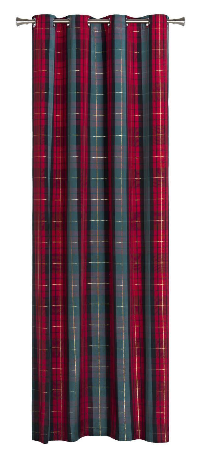 Zasłona świateczna Tartan Krata czerwono-zielona na przelotkach 140 x 260 cm