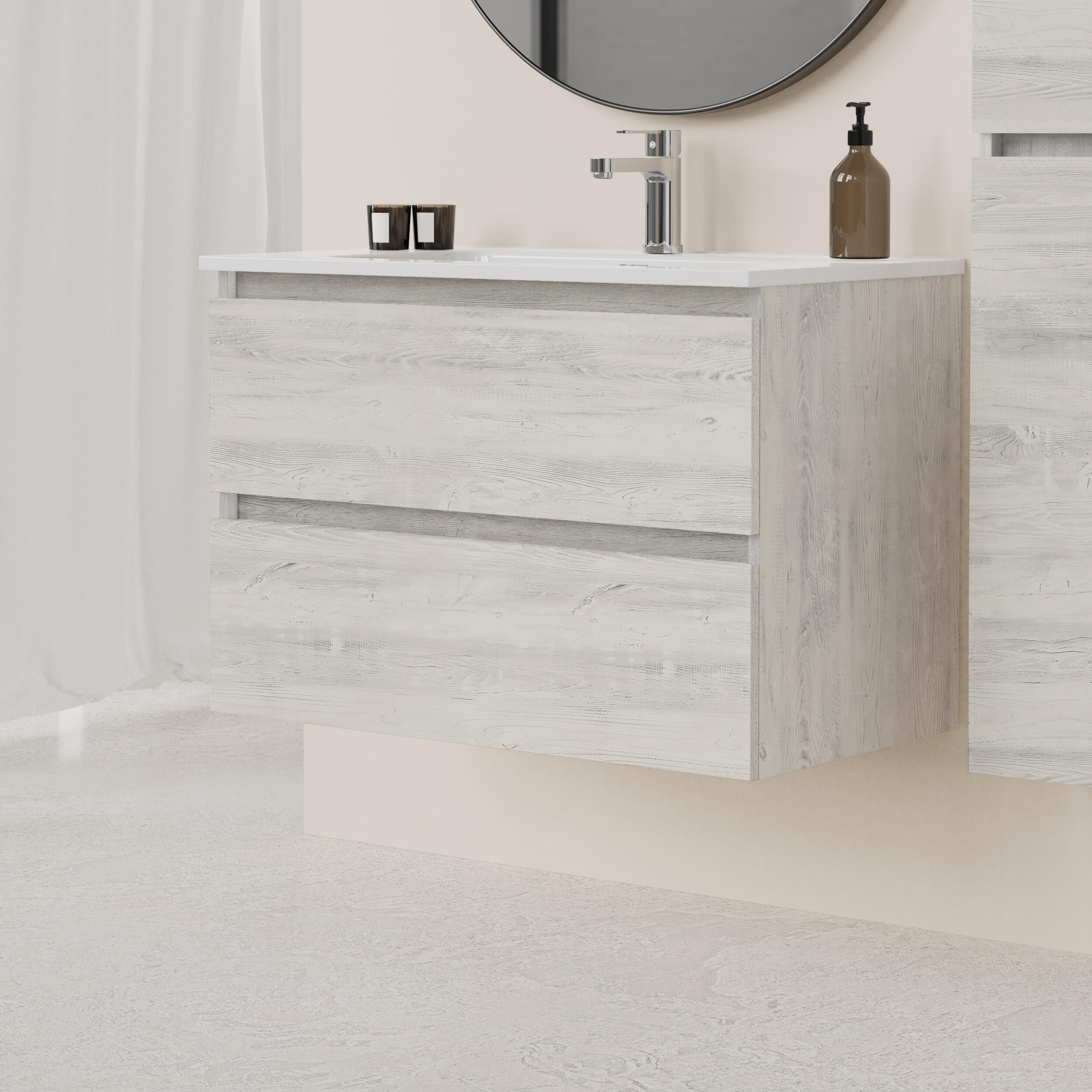Mueble de baño con lavabo espacio roble gris 80x46 cm