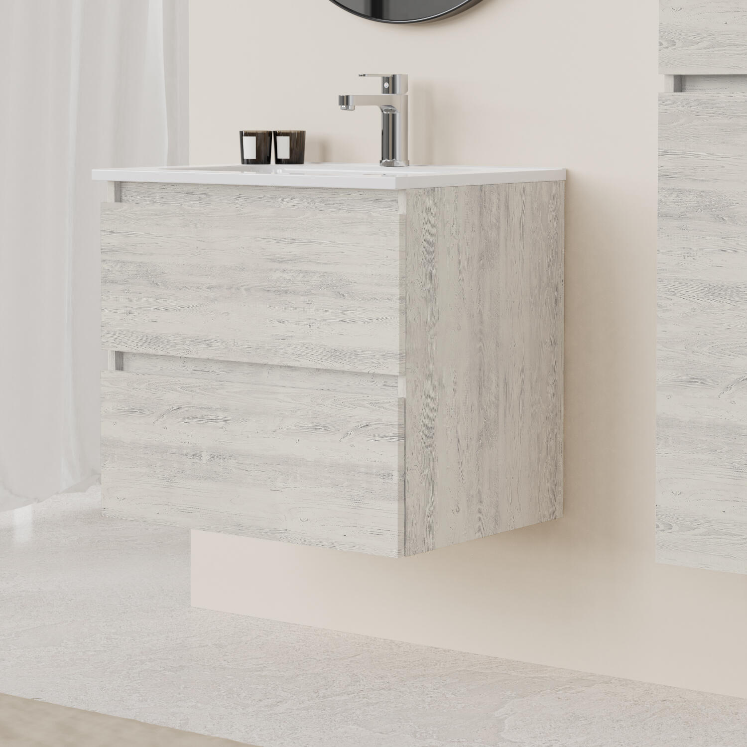 Mueble de baño con lavabo espacio roble gris 70x46 cm