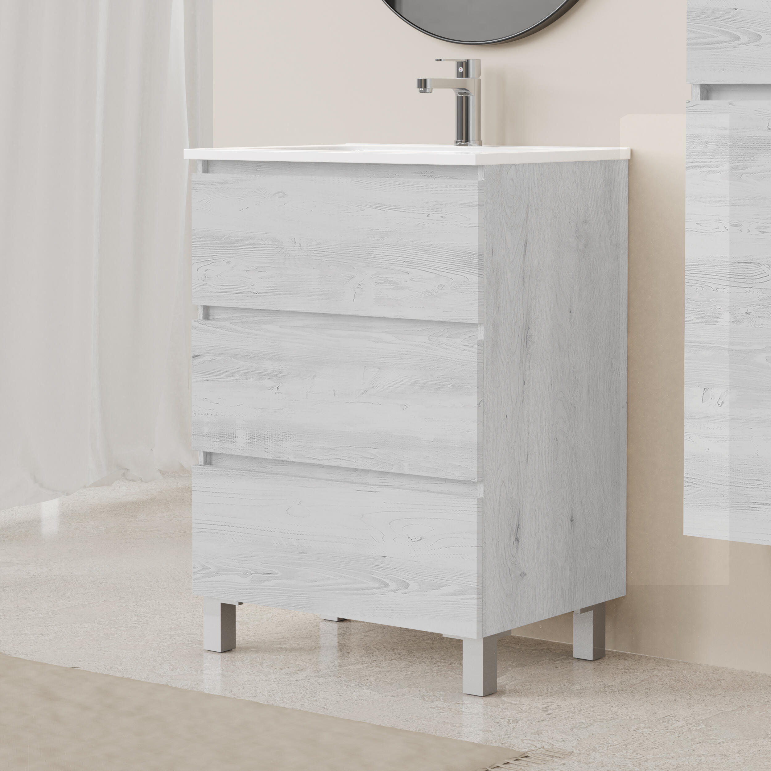 Mueble de baño con lavabo espacio roble gris 70x46 cm