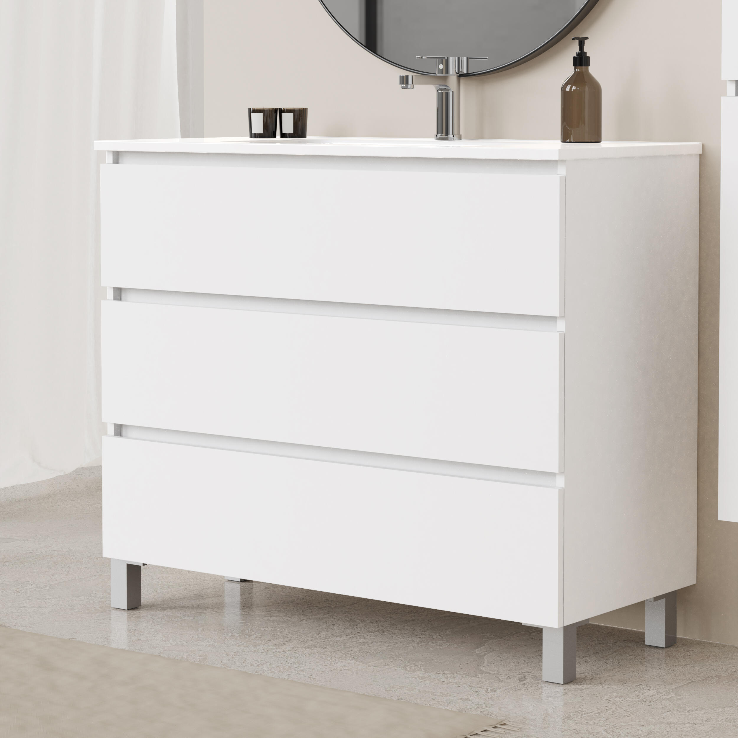 Mueble de baño con lavabo espacio f46 blanco mate 60x46 cm