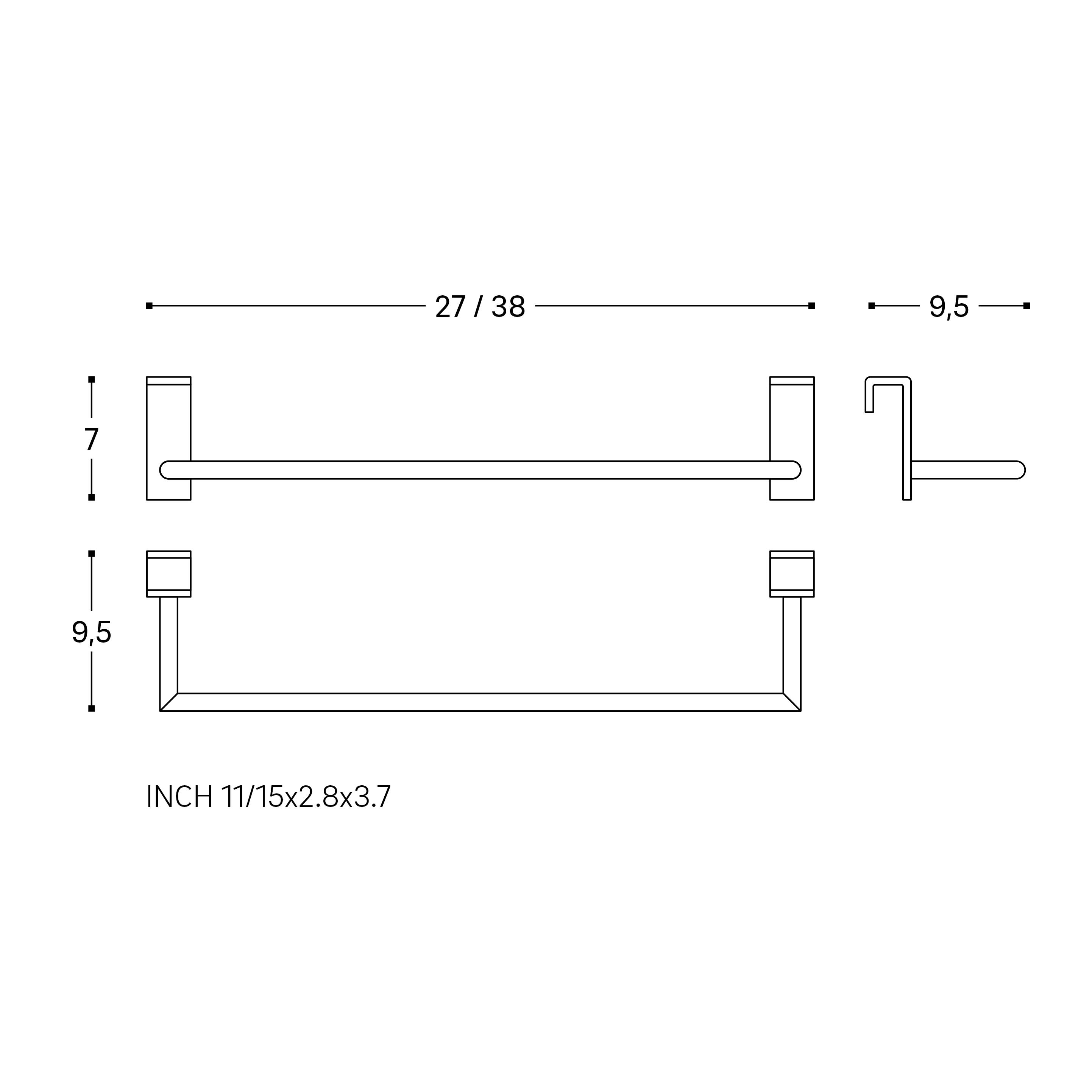 Toallero de barra cromo brillante para pegar Diabolo 38x7x9.5 cm - 2