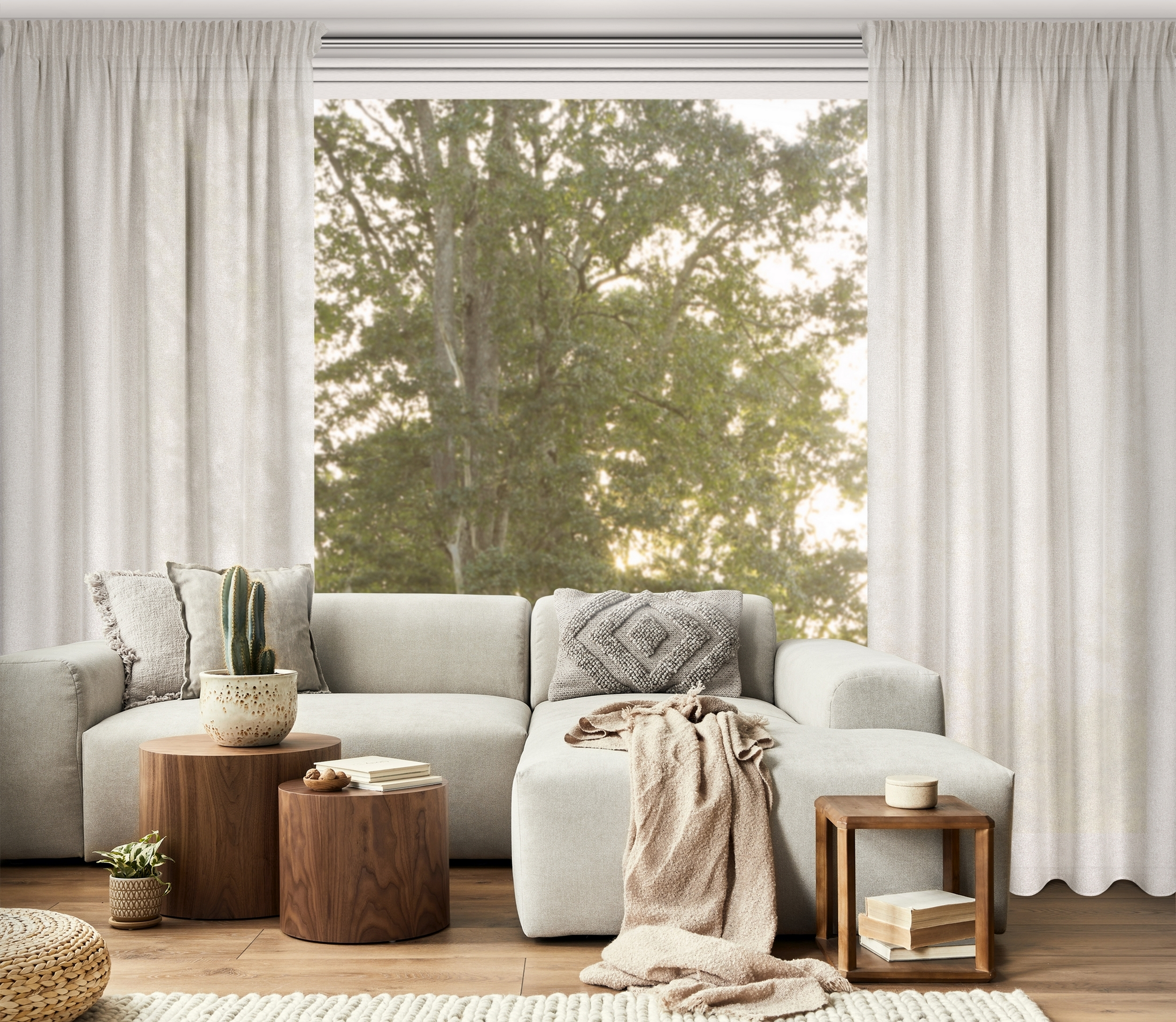 Zasłona Eris jasnobeżowa 140 x 270 cm na taśmie - 2