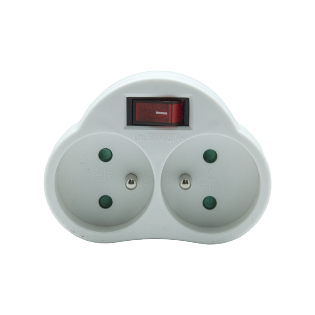 Biplite verticale 2 prises avec interrupteur, Lexman