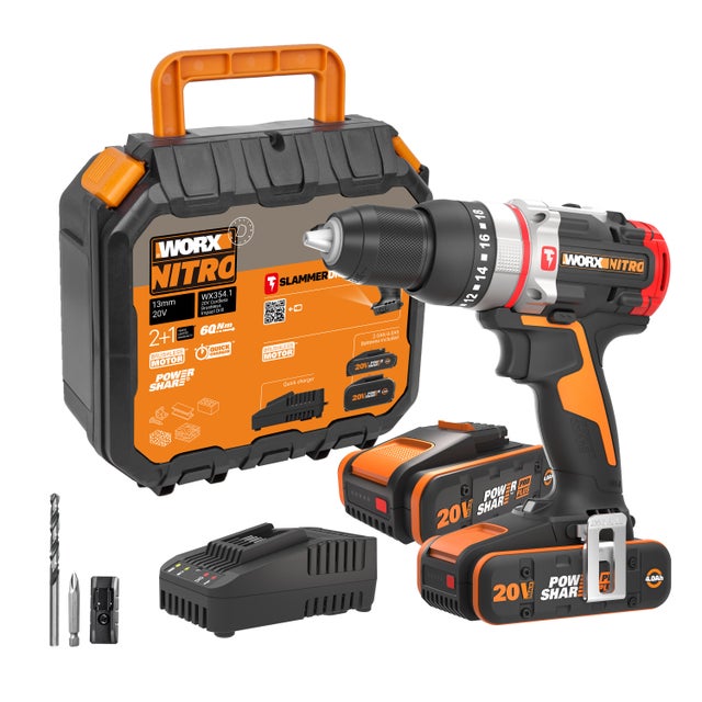 Perceuse à percussion 20 V WORX Wx354.5, 60 Nm + 2 batteries 4Ah