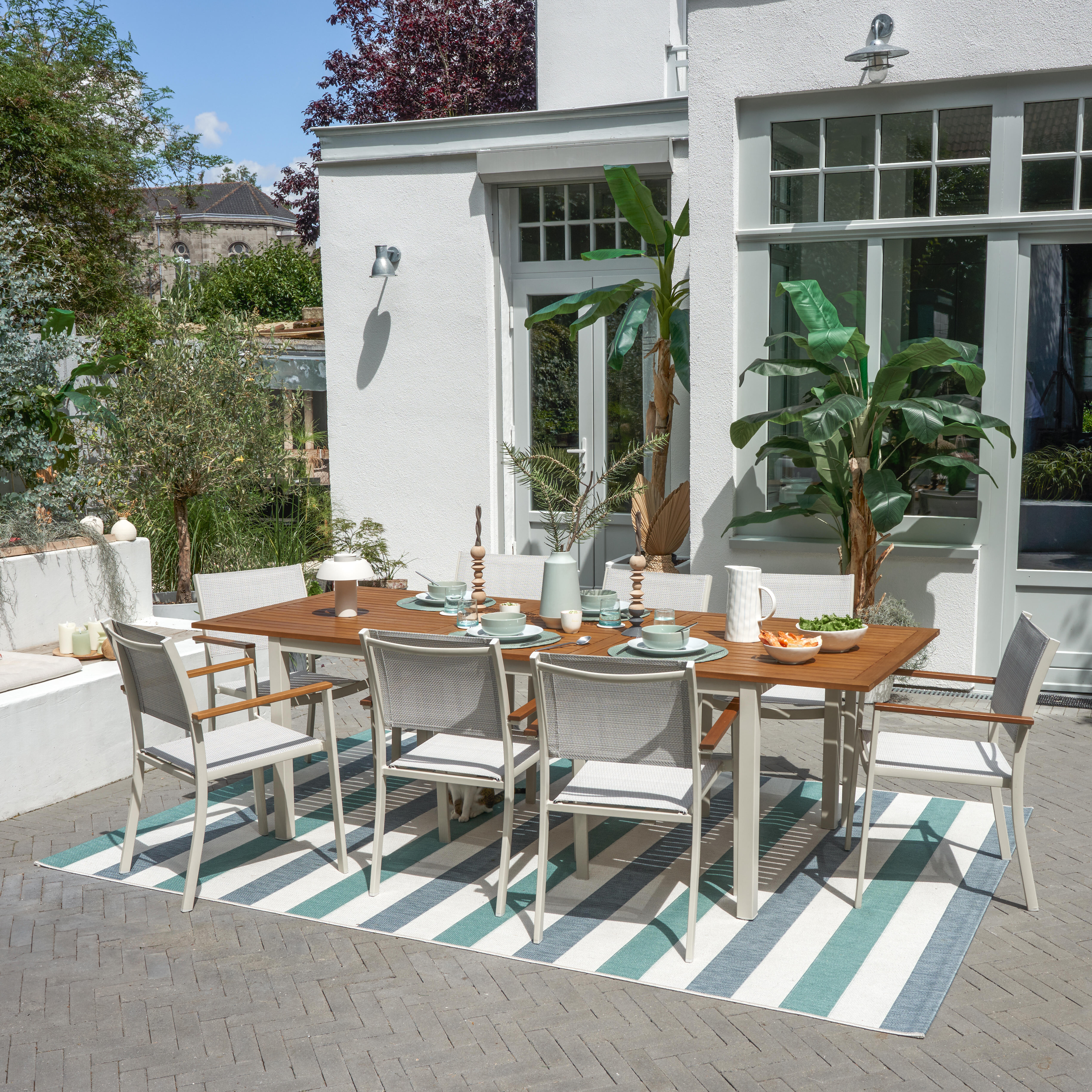 Mesa extensível madeira eucalipto e alumínio 180/240X99 cm creme Naterial Oris - 13