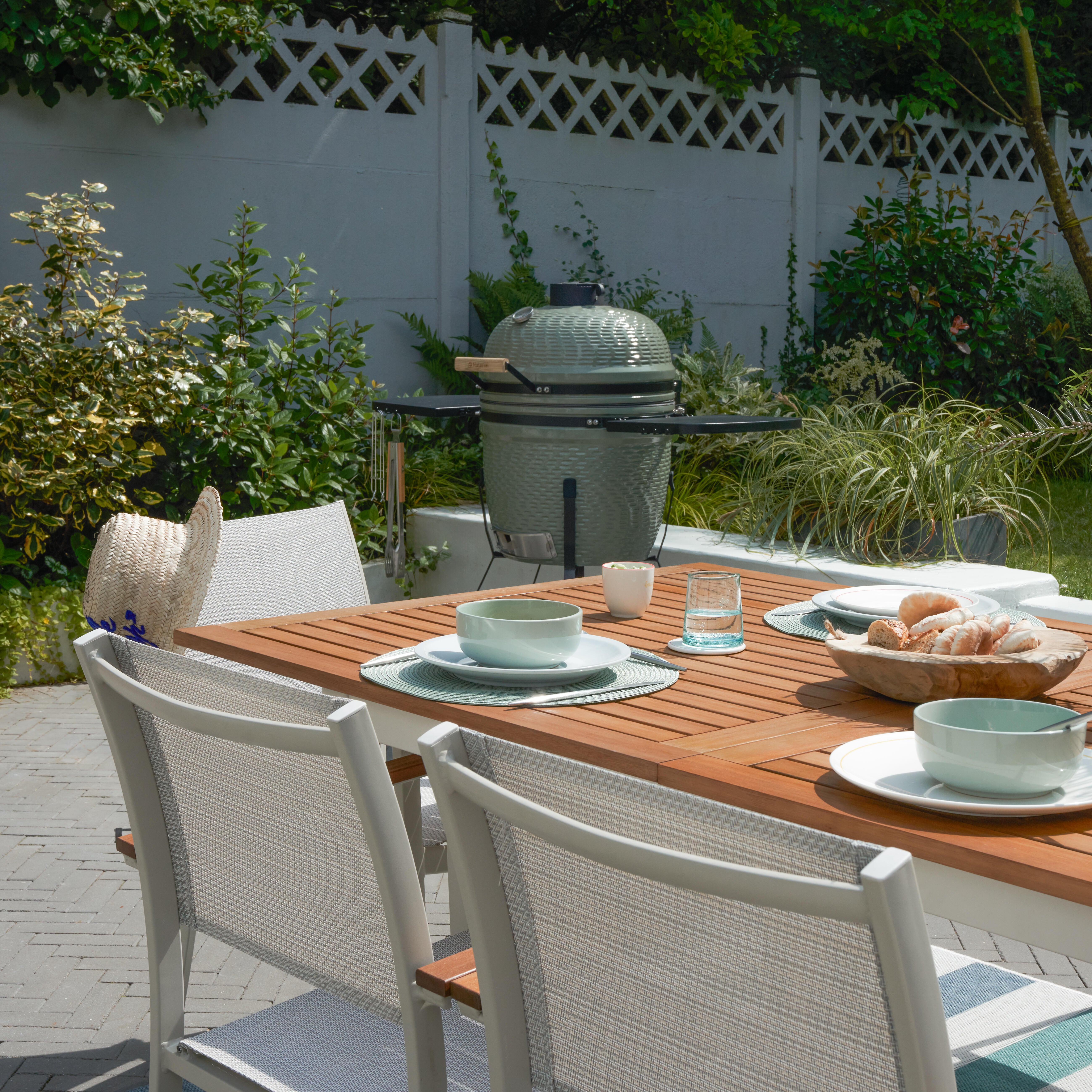 Mesa extensível madeira eucalipto e alumínio 180/240X99 cm creme Naterial Oris - 11