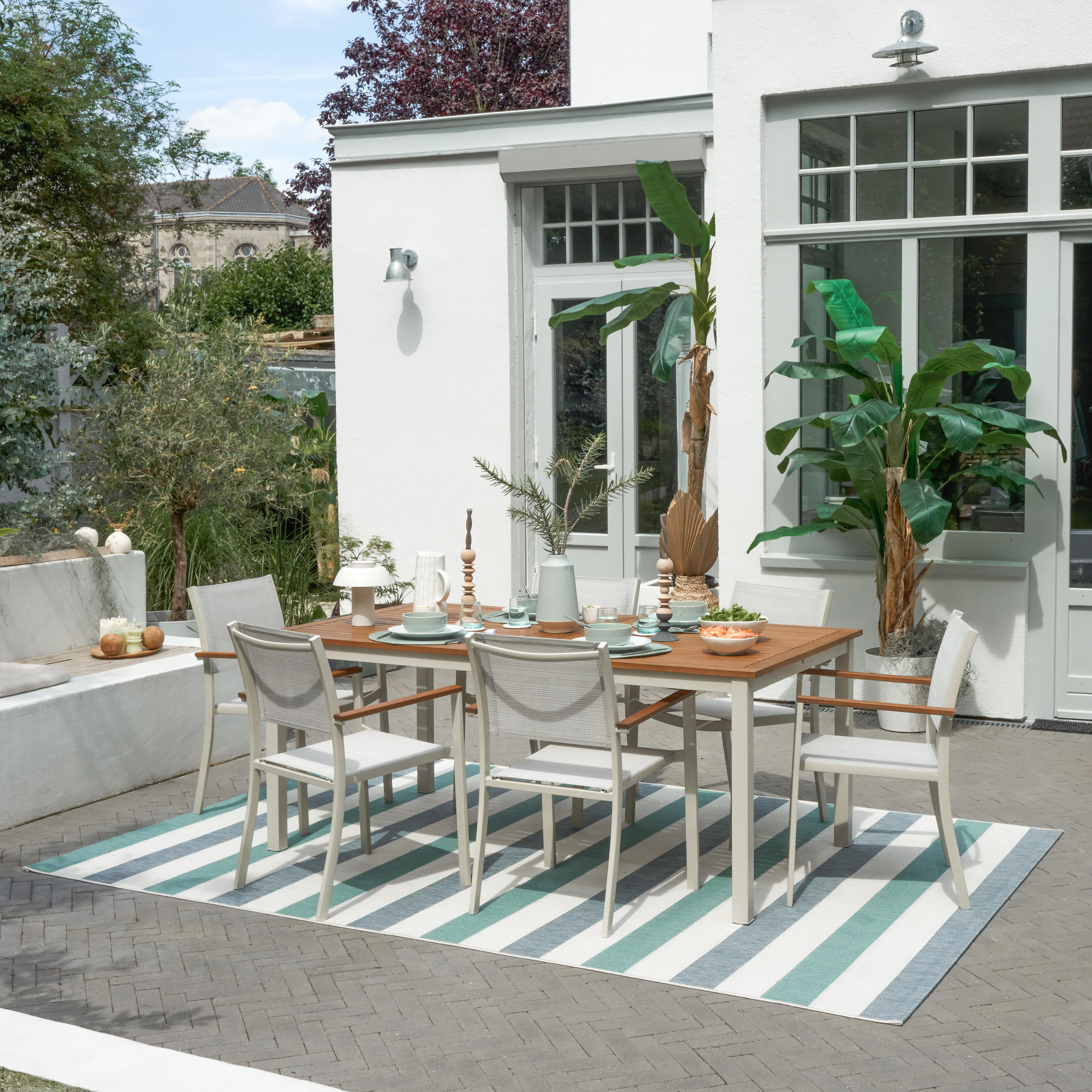 Mesa extensível madeira eucalipto e alumínio 180/240X99 cm creme Naterial Oris - 10