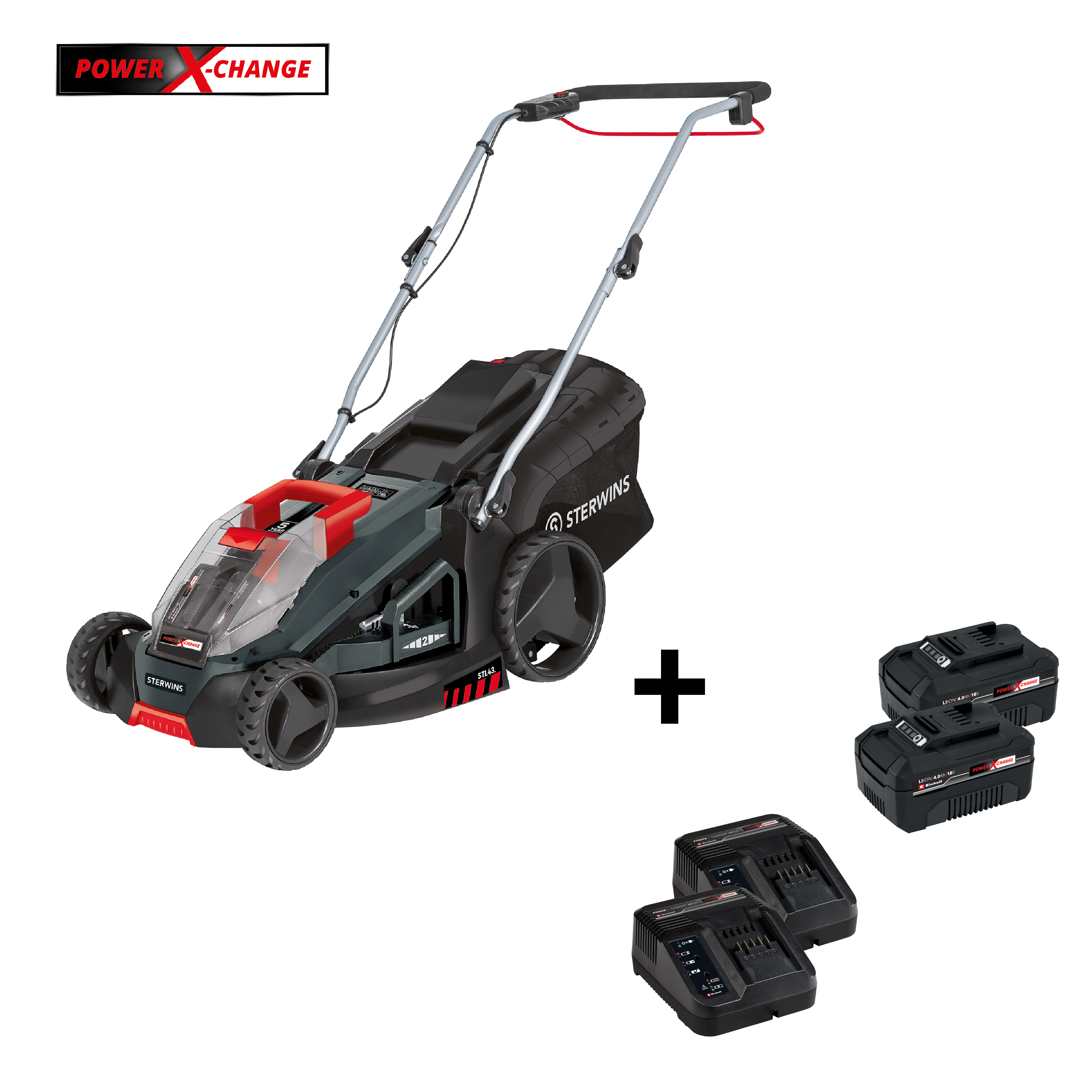 Cortacésped de batería sterwins 36v 43 cm ancho de corte con batería y cargador incluidos