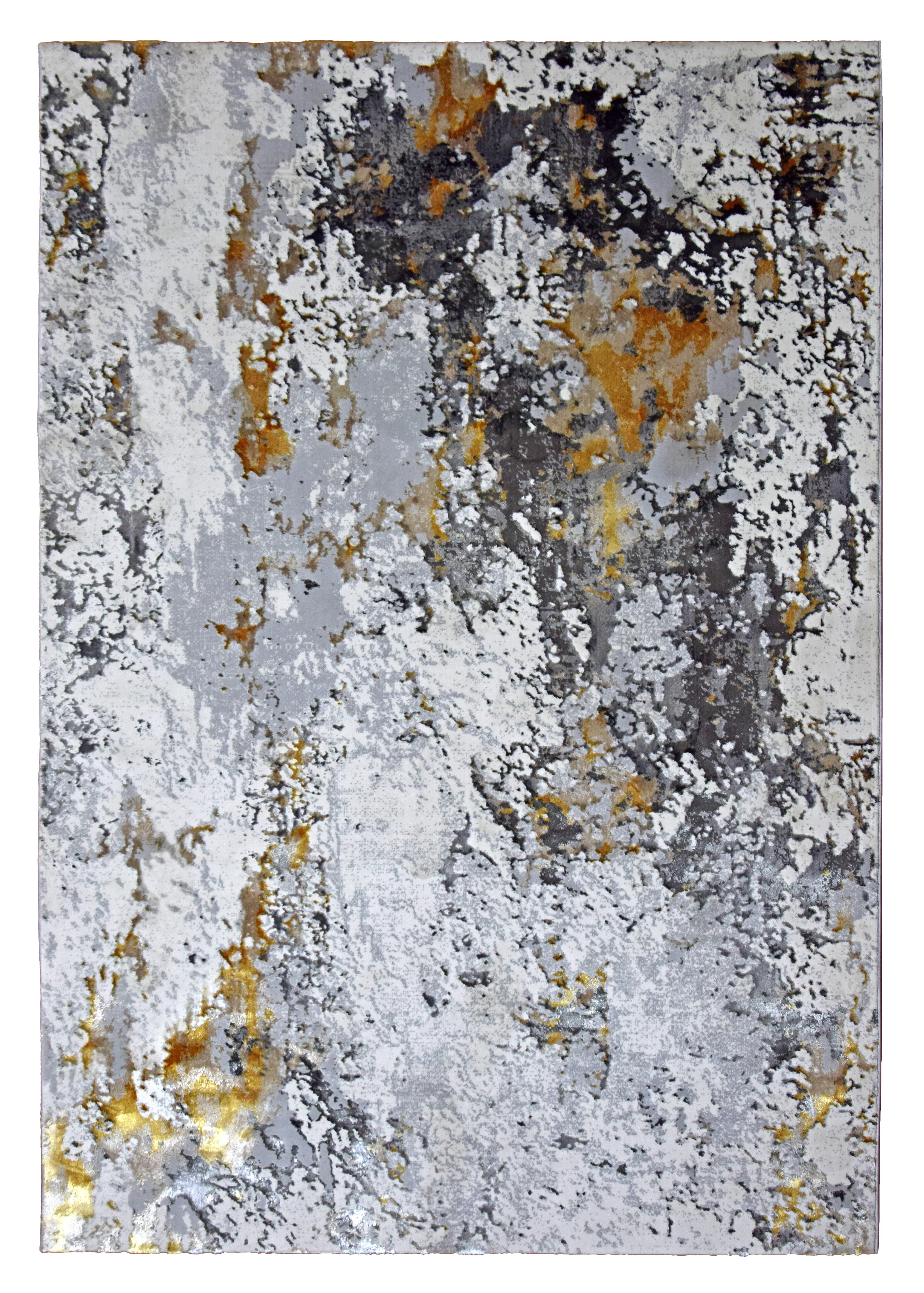 Alfombra poliéster pelo medio batik 38/017 con líneas amarillo / dorado blanco gris / plata 190x290cm