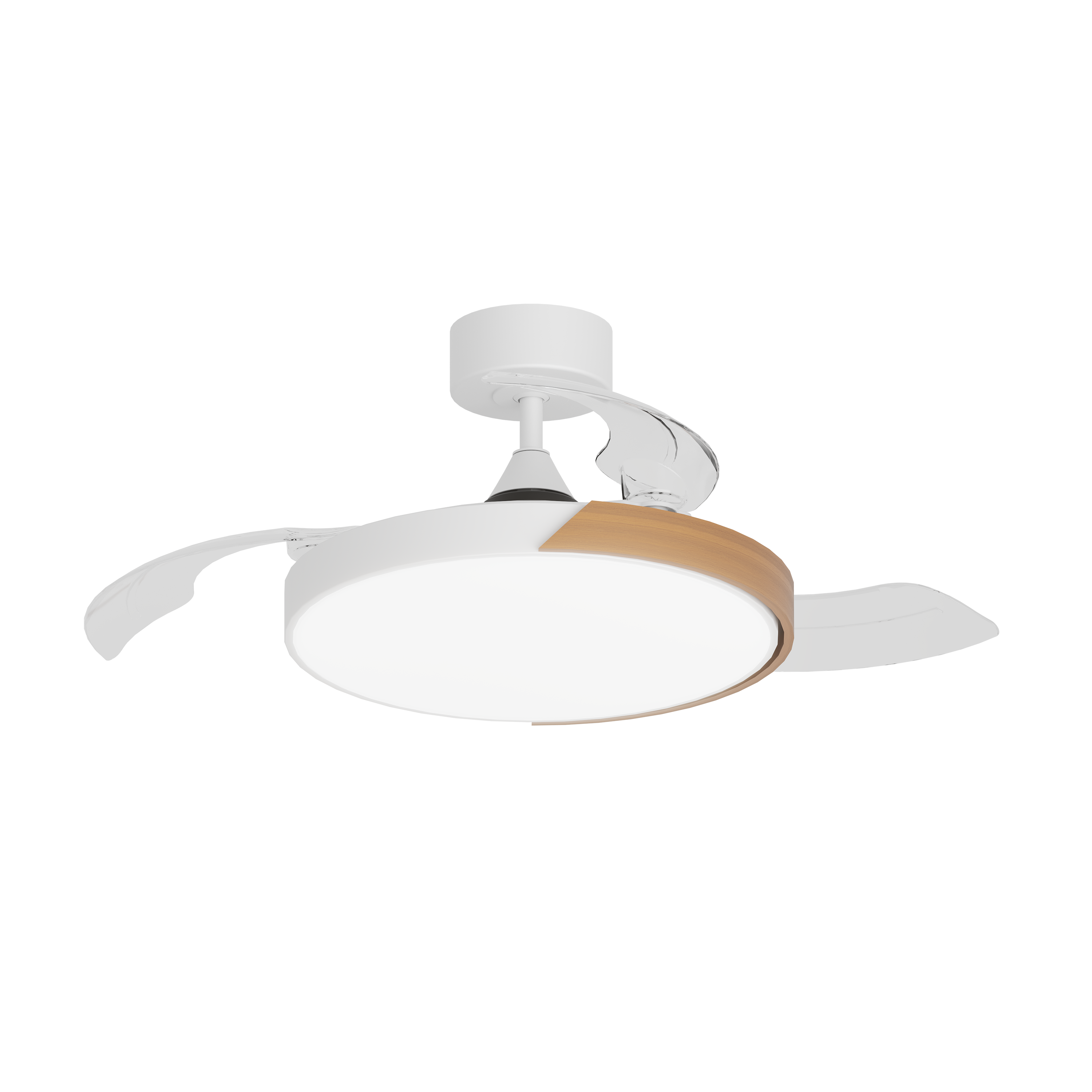 Ventilador de techo con luz silencioso DC 38W con mando ø112 cm Furtuna INSPIRE blanco y beige luz CCT 3 aspas retráctiles tipo lámpara| 6 velocidades| modo verano/invierno| temporizador| brisa| recomendado de 13 a 20m² - 2