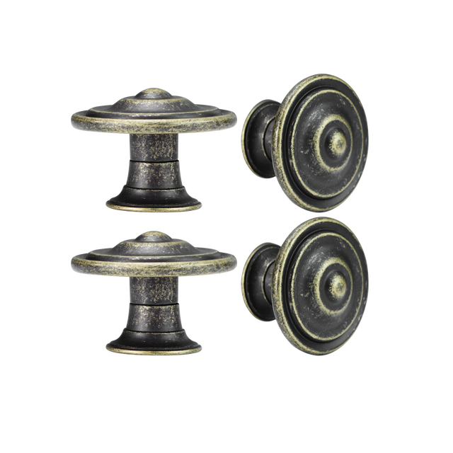 4 boutons de meuble ronds Simon, zamak laiton vieilli, Diam.35.5 mm