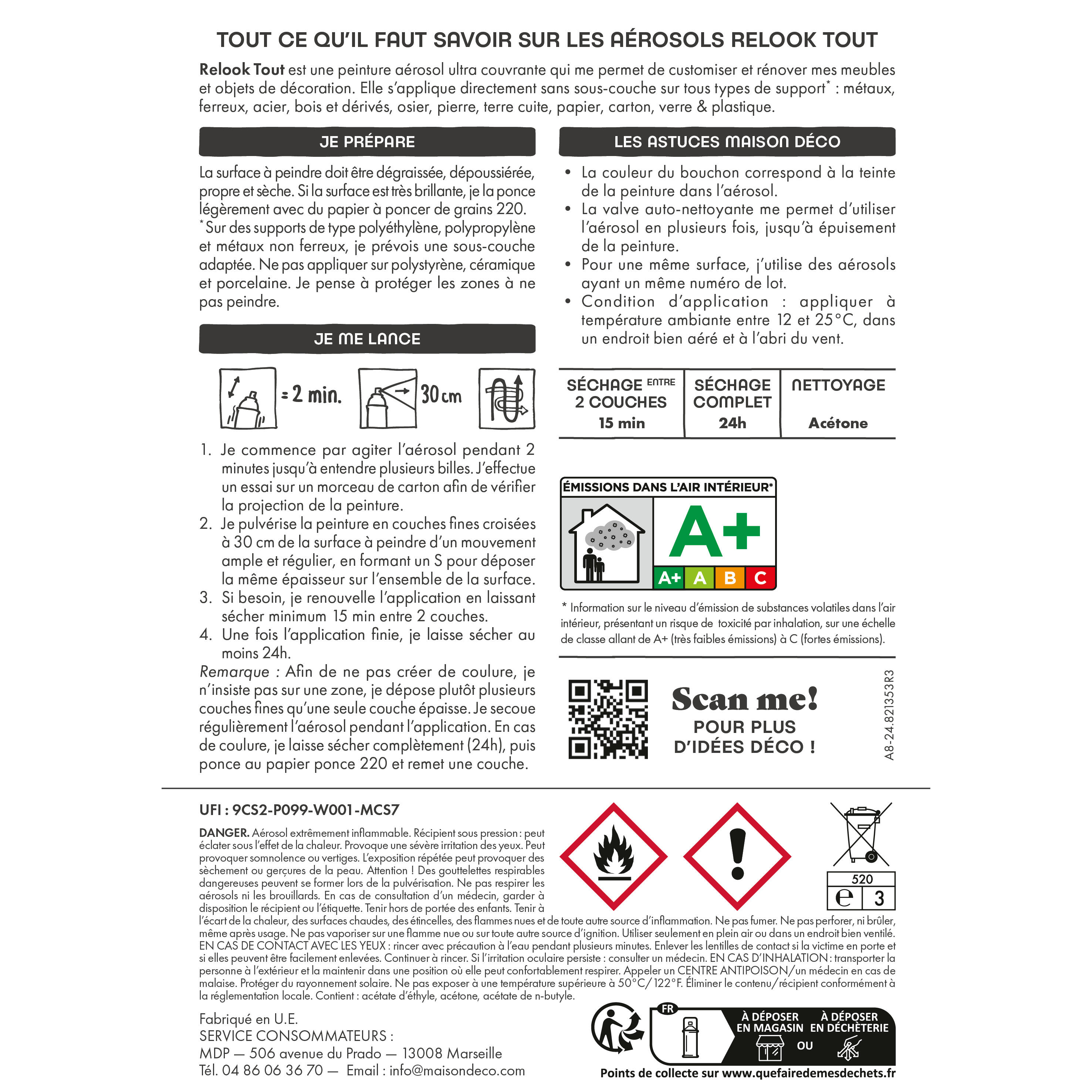 Bombe de peinture Relook tout MAISON DECO blanc mat 400 ml - 7