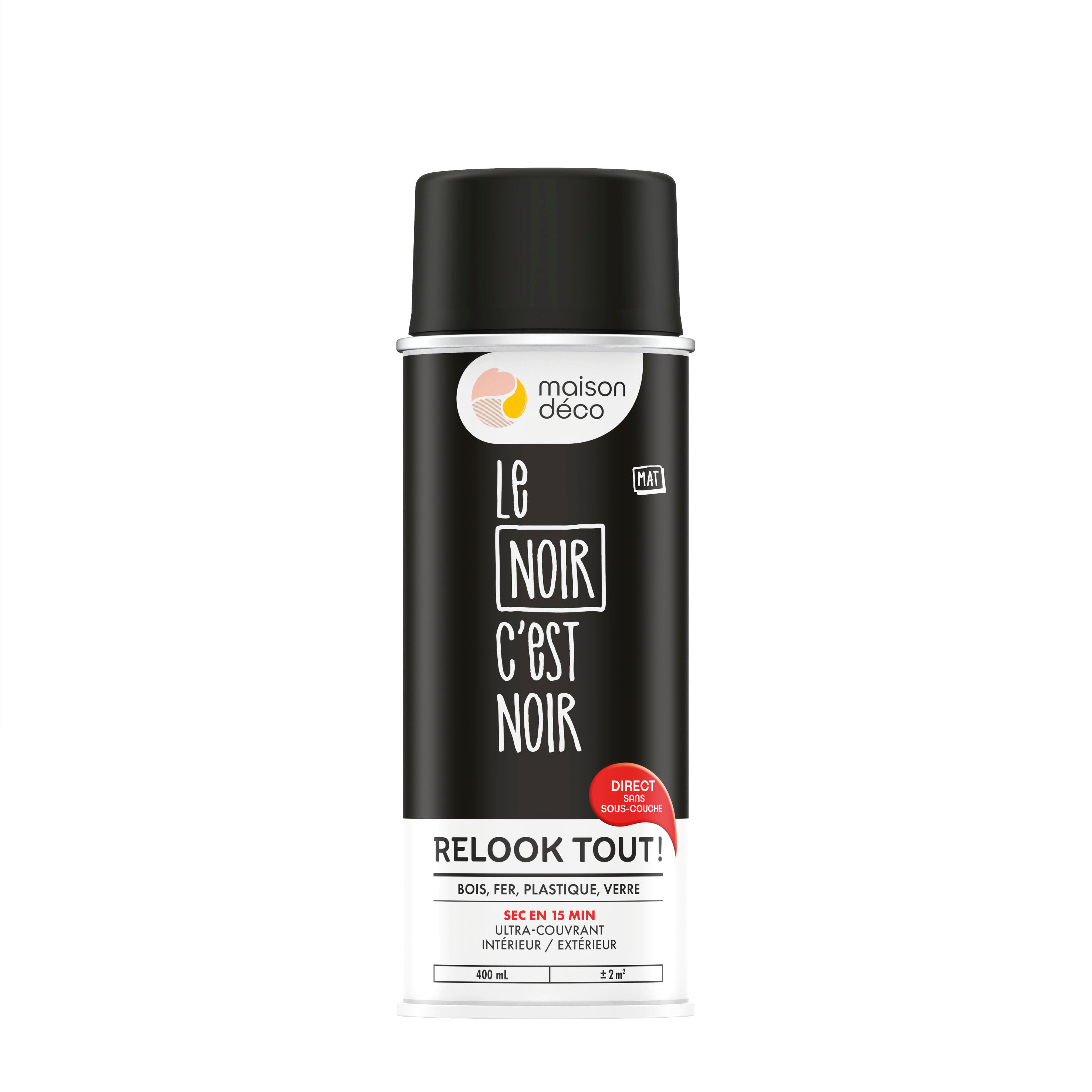 Bombe de peinture Relook tout MAISON DECO noir mat 400 ml - 10