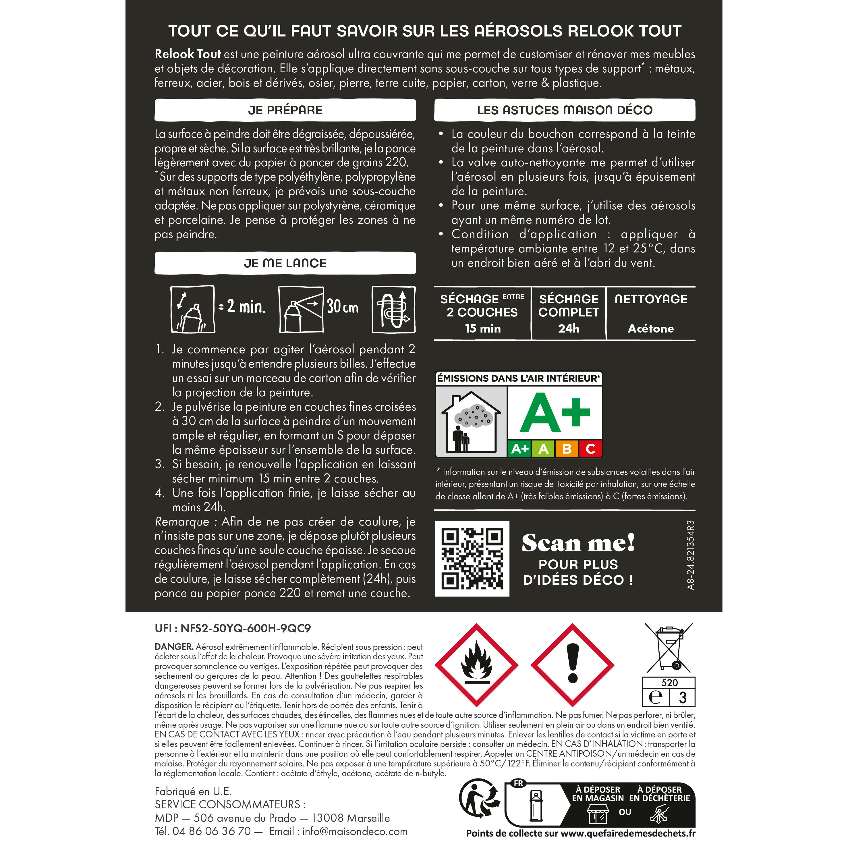 Bombe de peinture Relook tout MAISON DECO noir mat 400 ml - 11