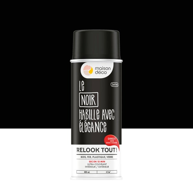 Bombe de peinture Relook tout MAISON DECO noir satiné 400 ml