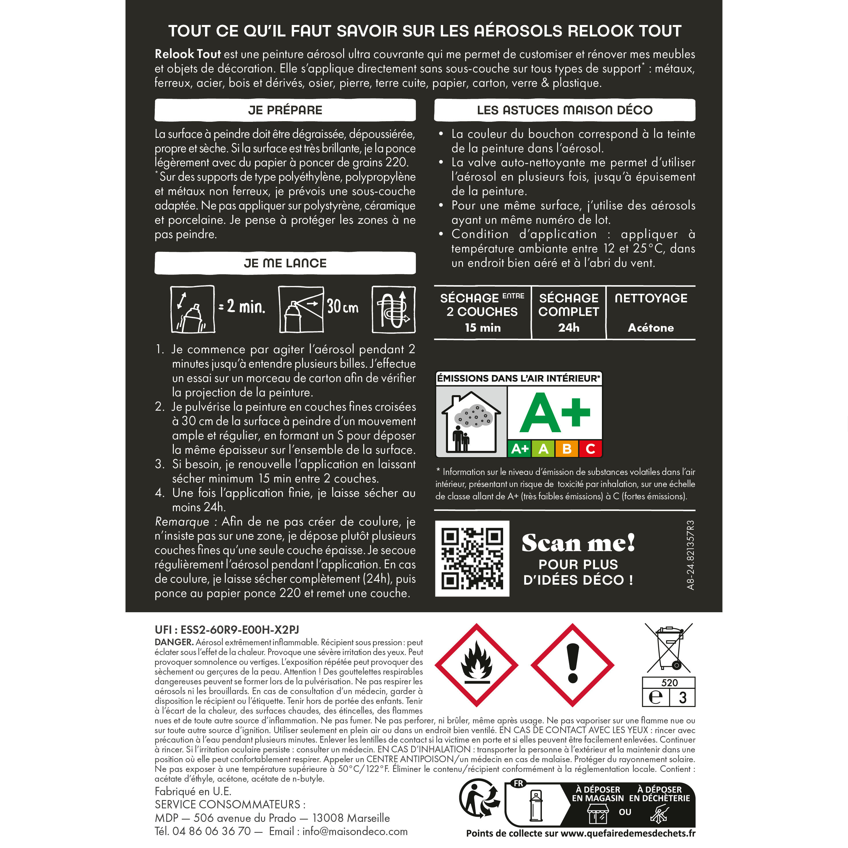 Bombe de peinture Relook tout MAISON DECO noir satiné 400 ml - 8