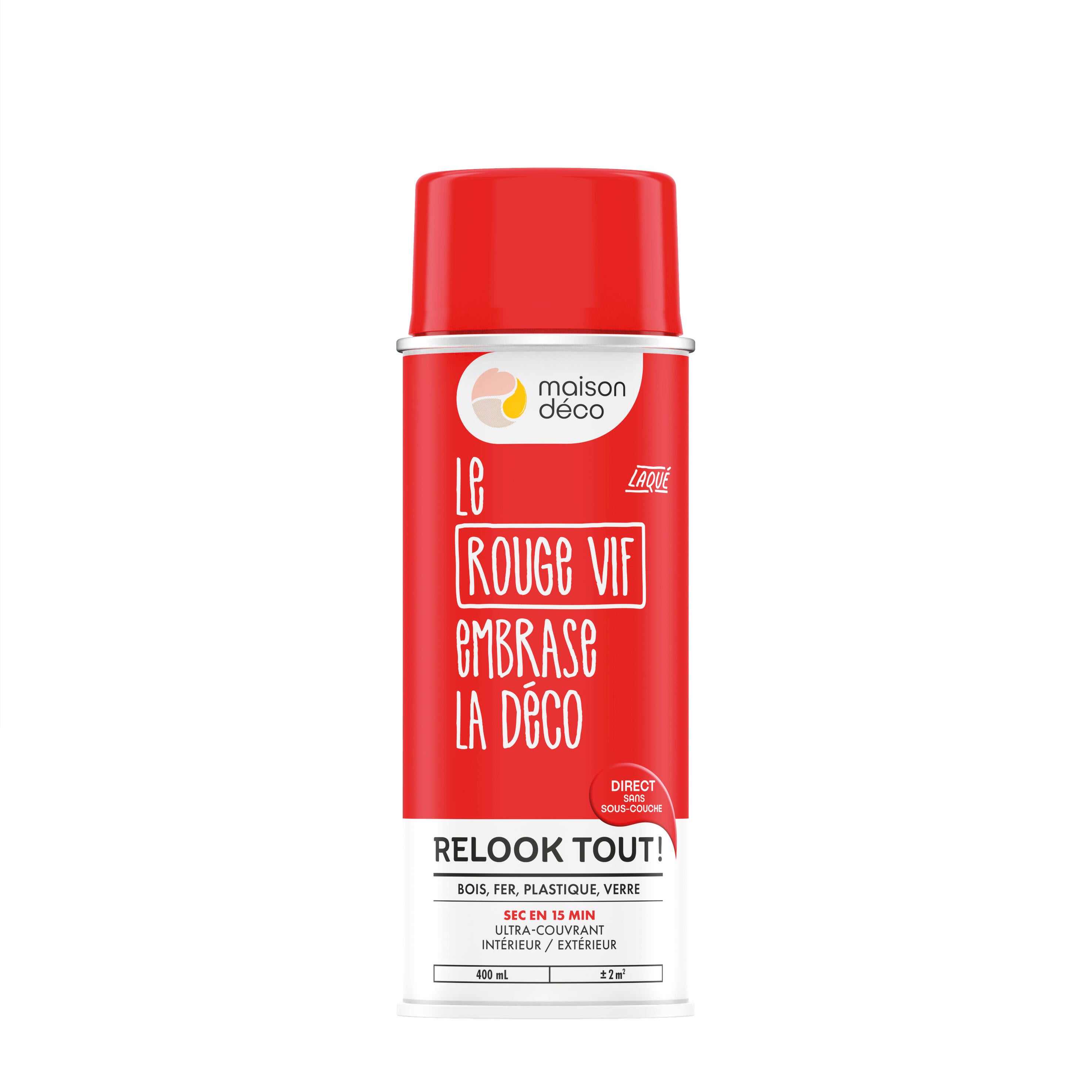 Bombe de peinture Relook tout MAISON DECO rouge vif brillant 400 ml - 6