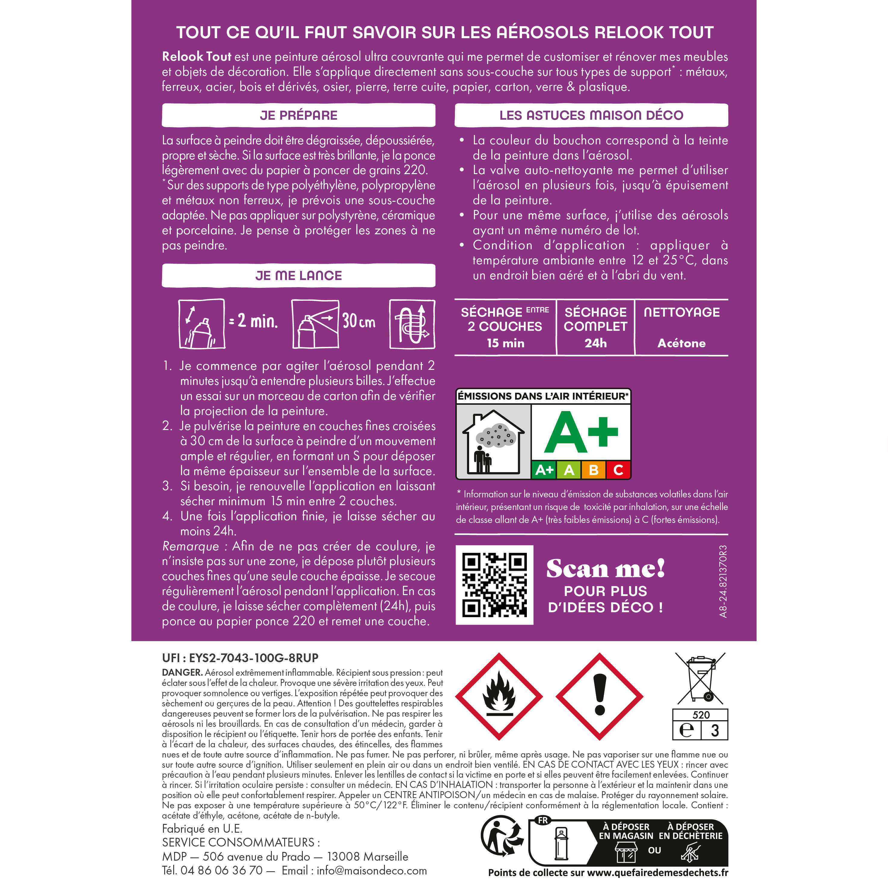 Bombe de peinture Relook tout MAISON DECO ultra-violet brillant 400 ml - 7