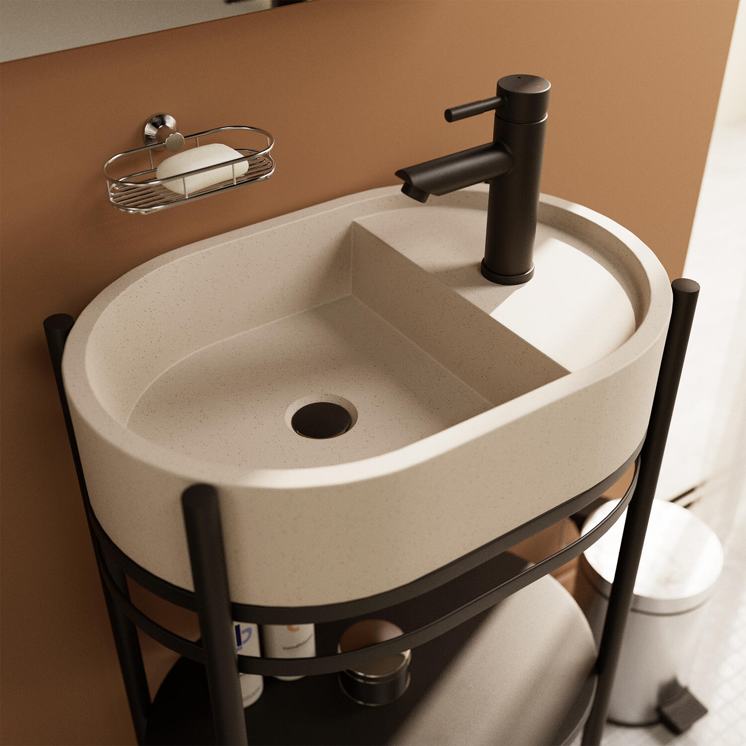 Mobile da bagno a terra sotto lavabo L 55 x H 89.5 x P 37.5 cm nero verniciato, HOMESIGHT ALBA - 3