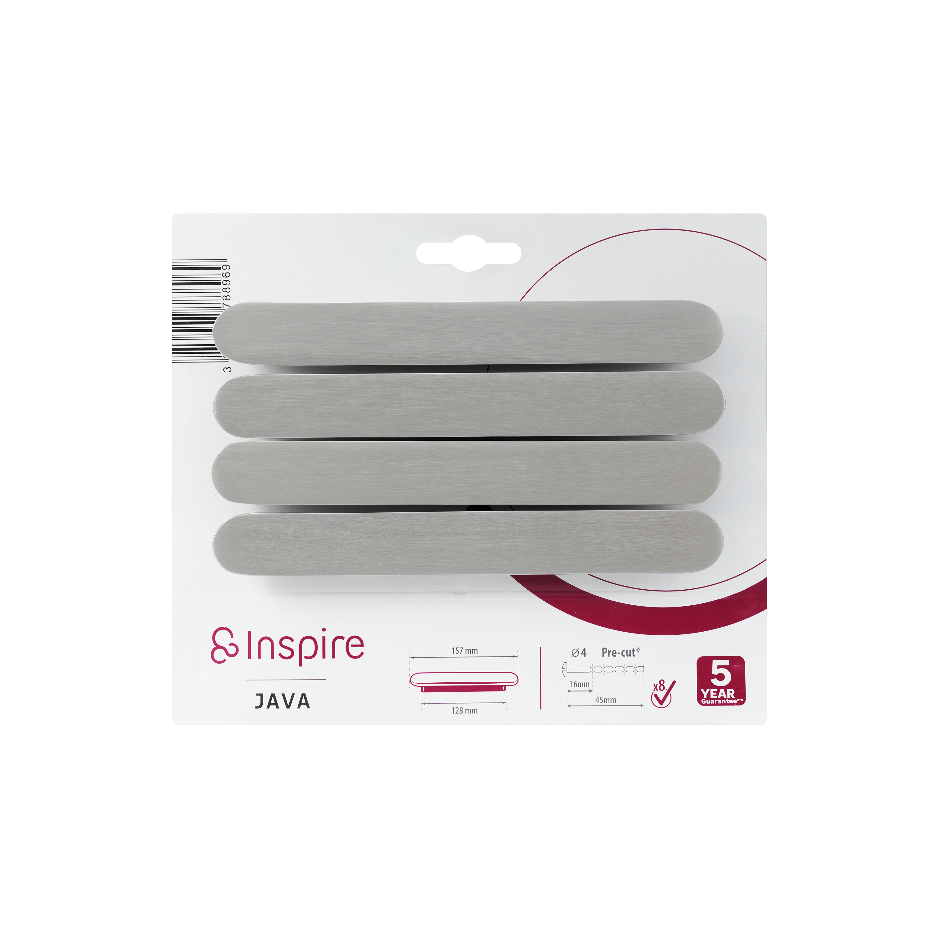 4 Puxadores para móvel alumínio escovado níquel 128 mm Inspire Java - 7