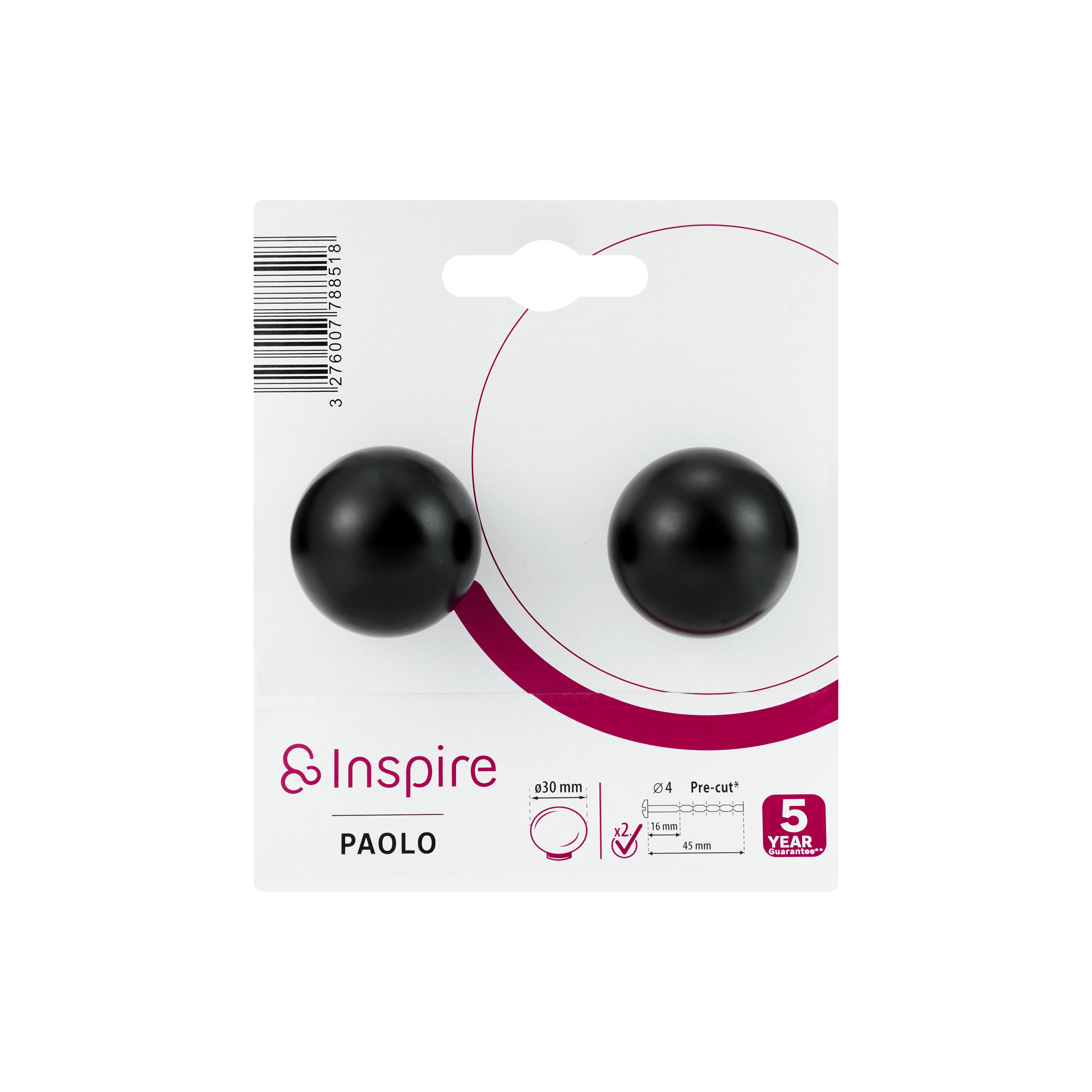 2 Puxadores para móvel redondos zamak preto mate 30 mm Inspire Paolo - 7