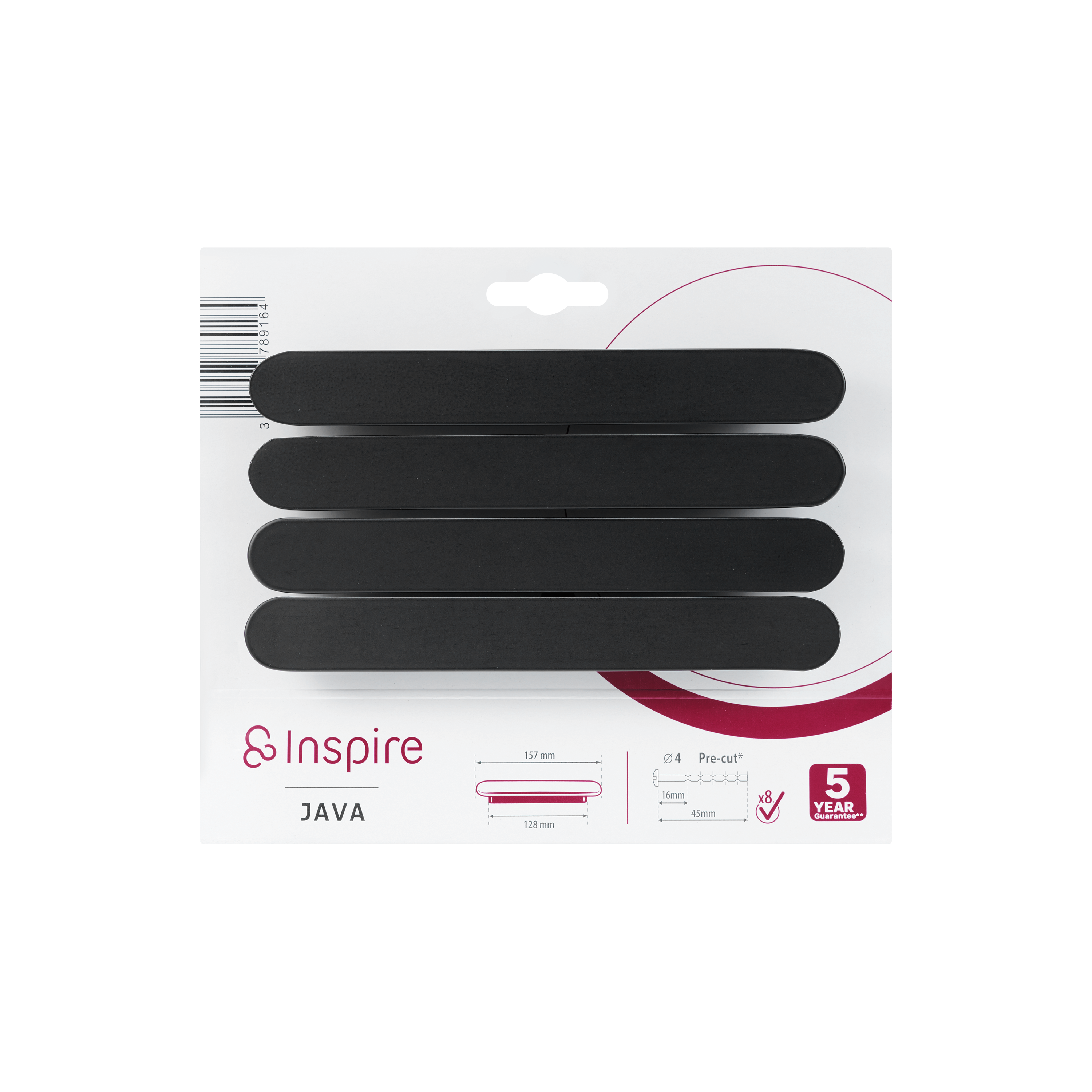 4 Puxadores para móvel alumínio preto mate 128 mm Inspire Java - 6