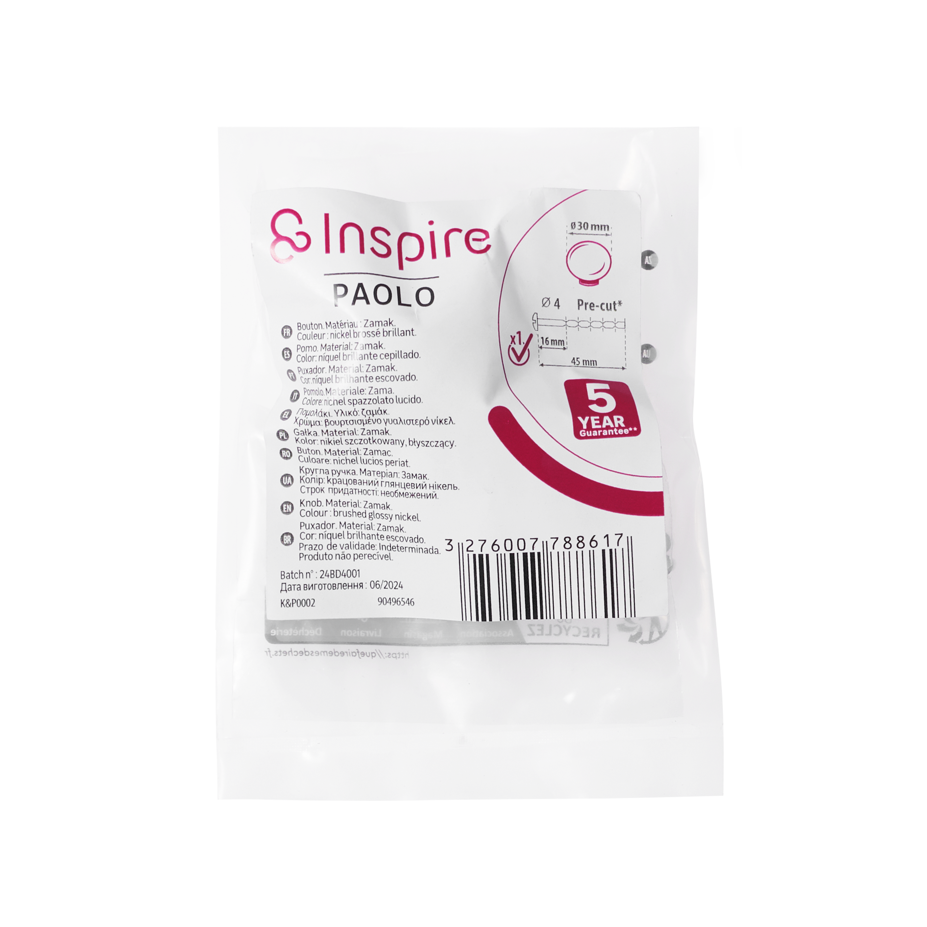 Gałka meblowa Paolo 30 mm nikiel szczotkowany Inspire - 8