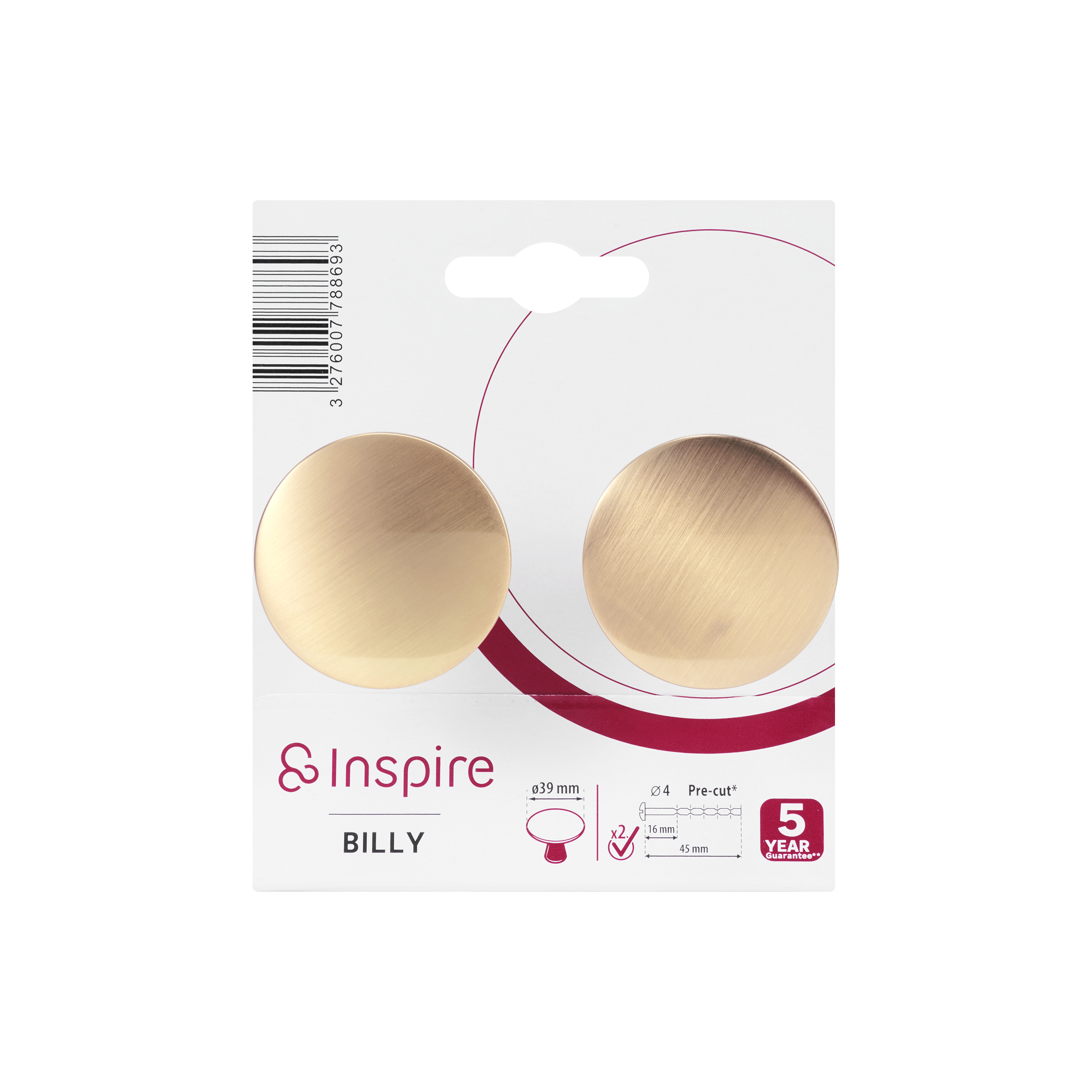 2 Puxadores para móvel zamak escovado dourado 38 mm Inspire Billy - 7