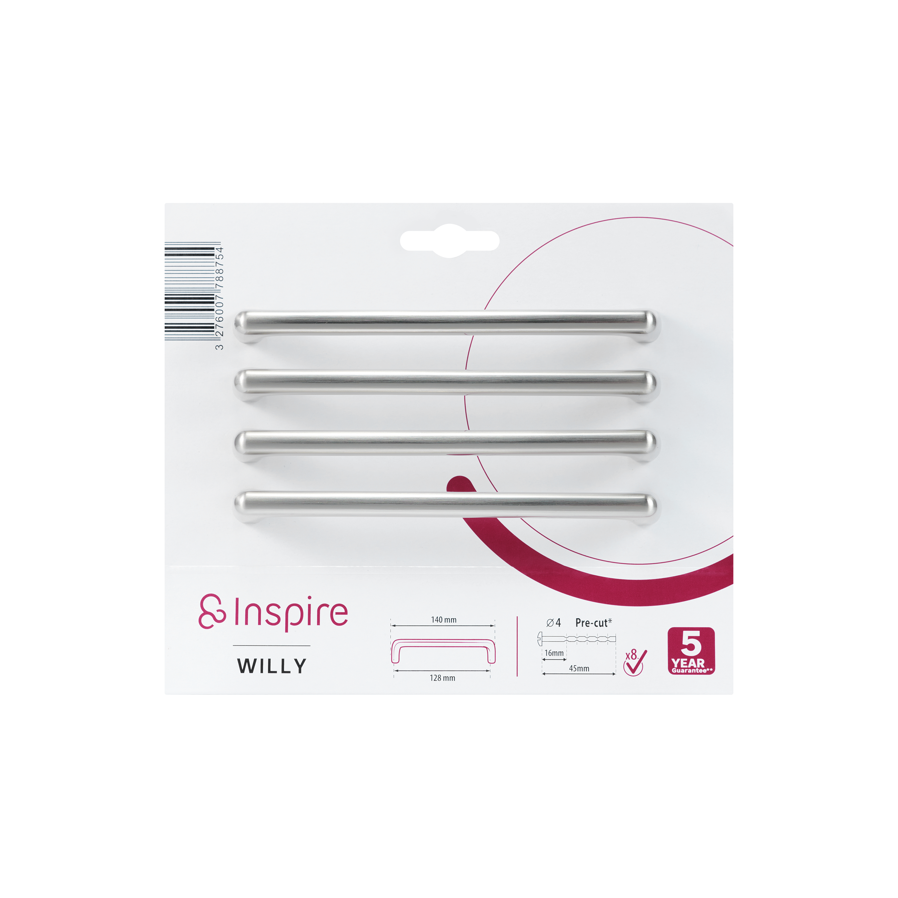 4 Puxadores para móvel asa zamak escovado níquel 128 mm Inspire Willy - 6