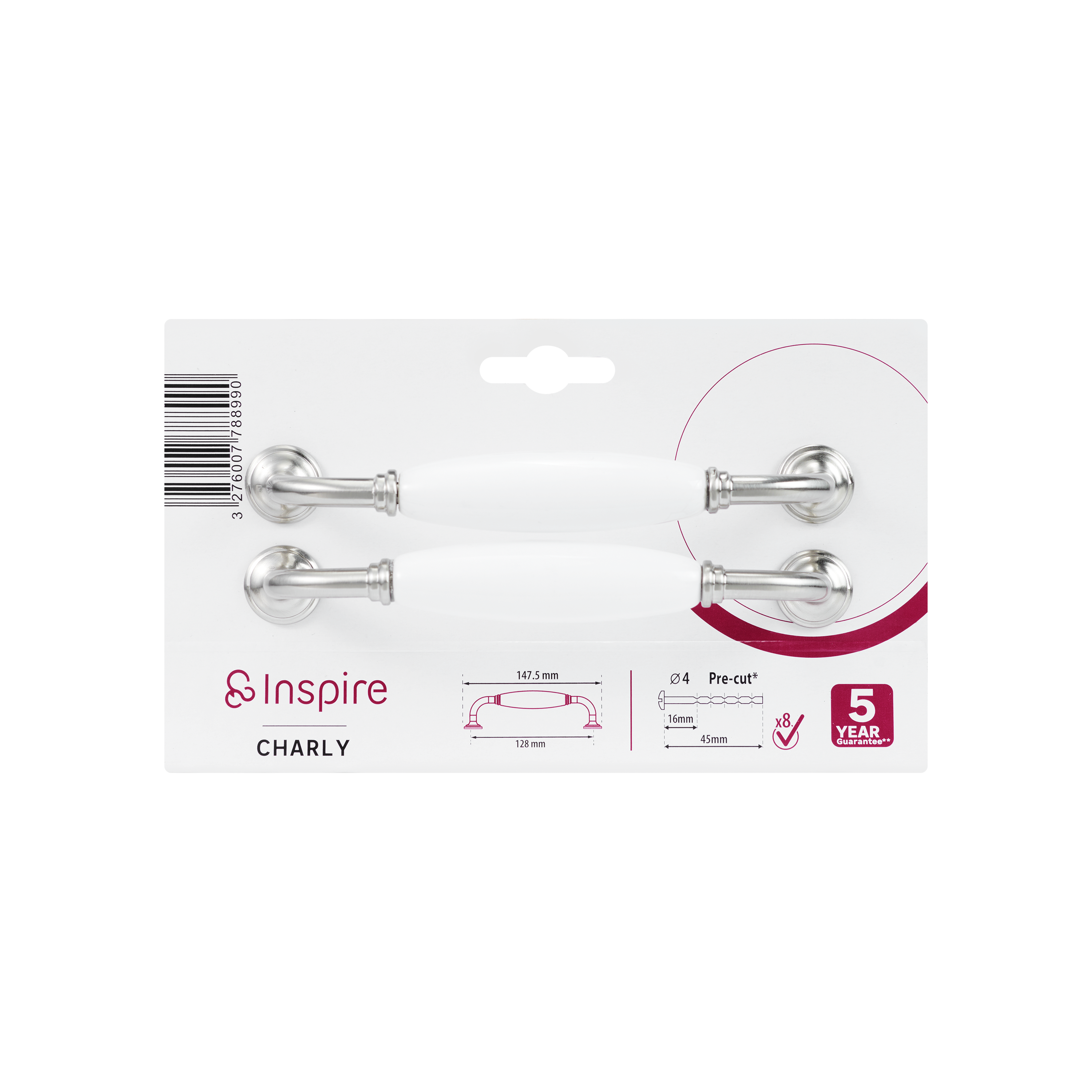 2 Puxadores para móvel asa porcelana envernizada branco 128 mm Inspire Charly - 7