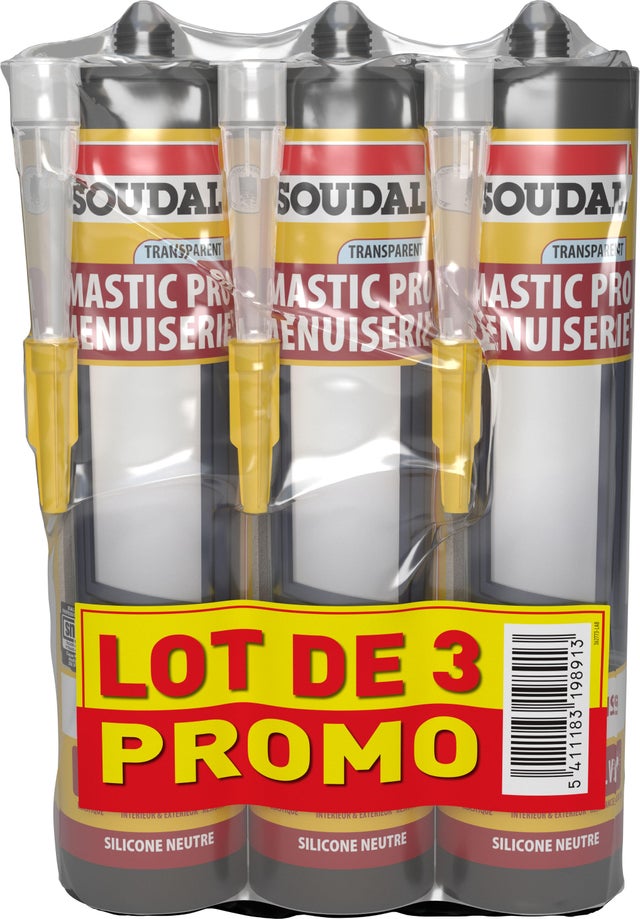 Lot de 3 silicones menuiserie transparents - 280 ml