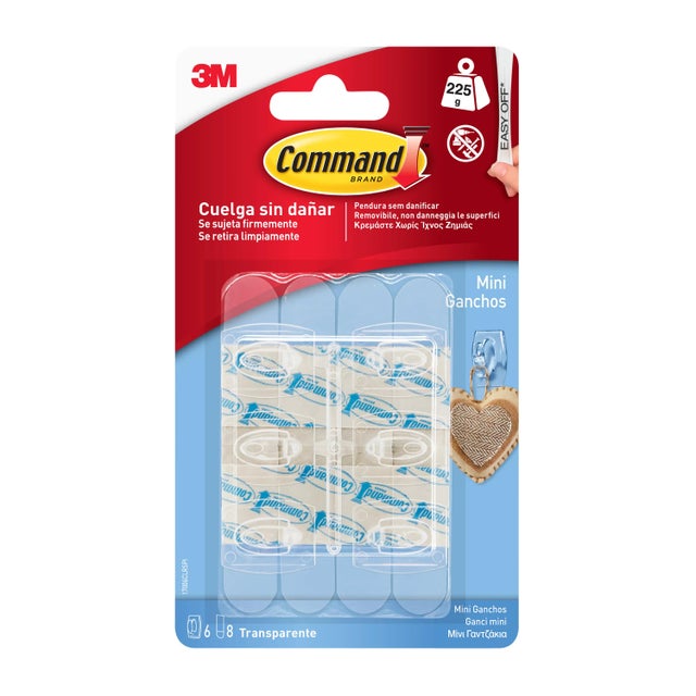 6 ganchos adhesivos transparentes para colgar pequeños objetos, hasta 0.2 kg