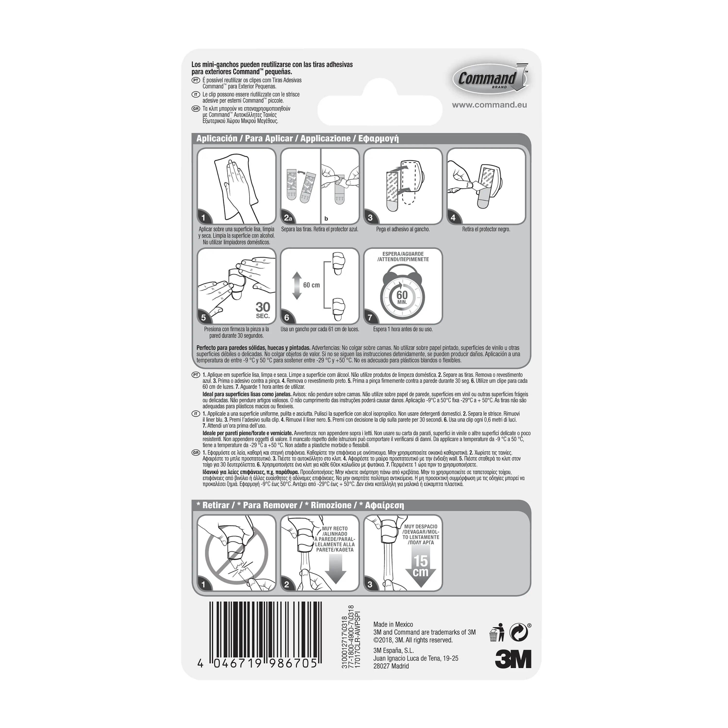 Gancio adesivo COMMAND 17017CLRAW Outdoor in polipropilene  trasparente H20 X L30 mm , 8 pezzi - 11