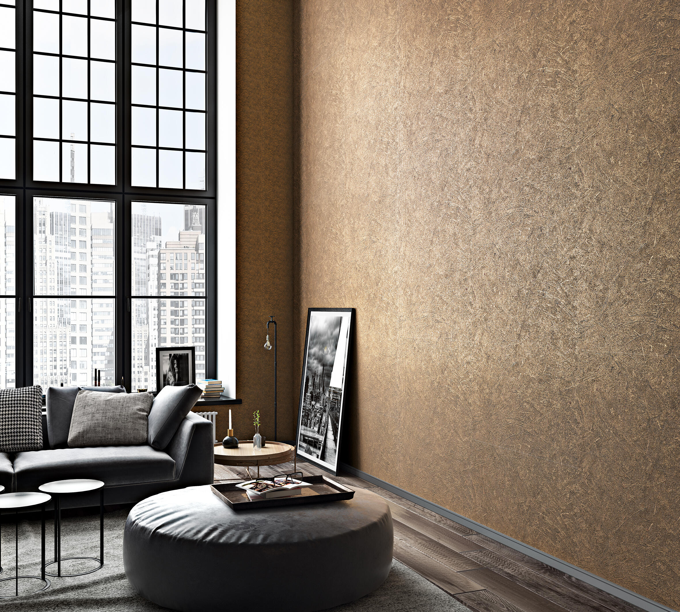 Papel pintado vinilo urban city estucado oro amarillo