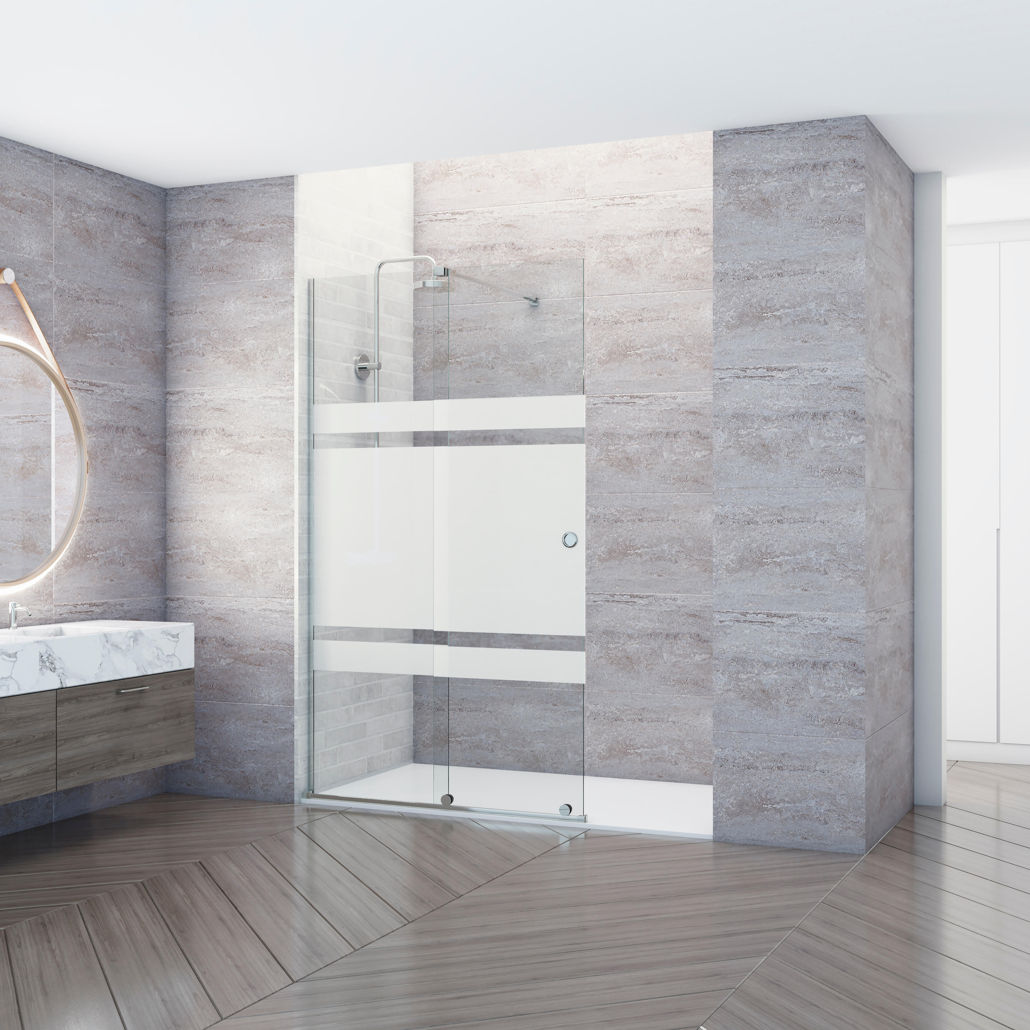 Mampara de ducha frontal corredera serigrafiada amea perfil cromo (171-180)x200 cm