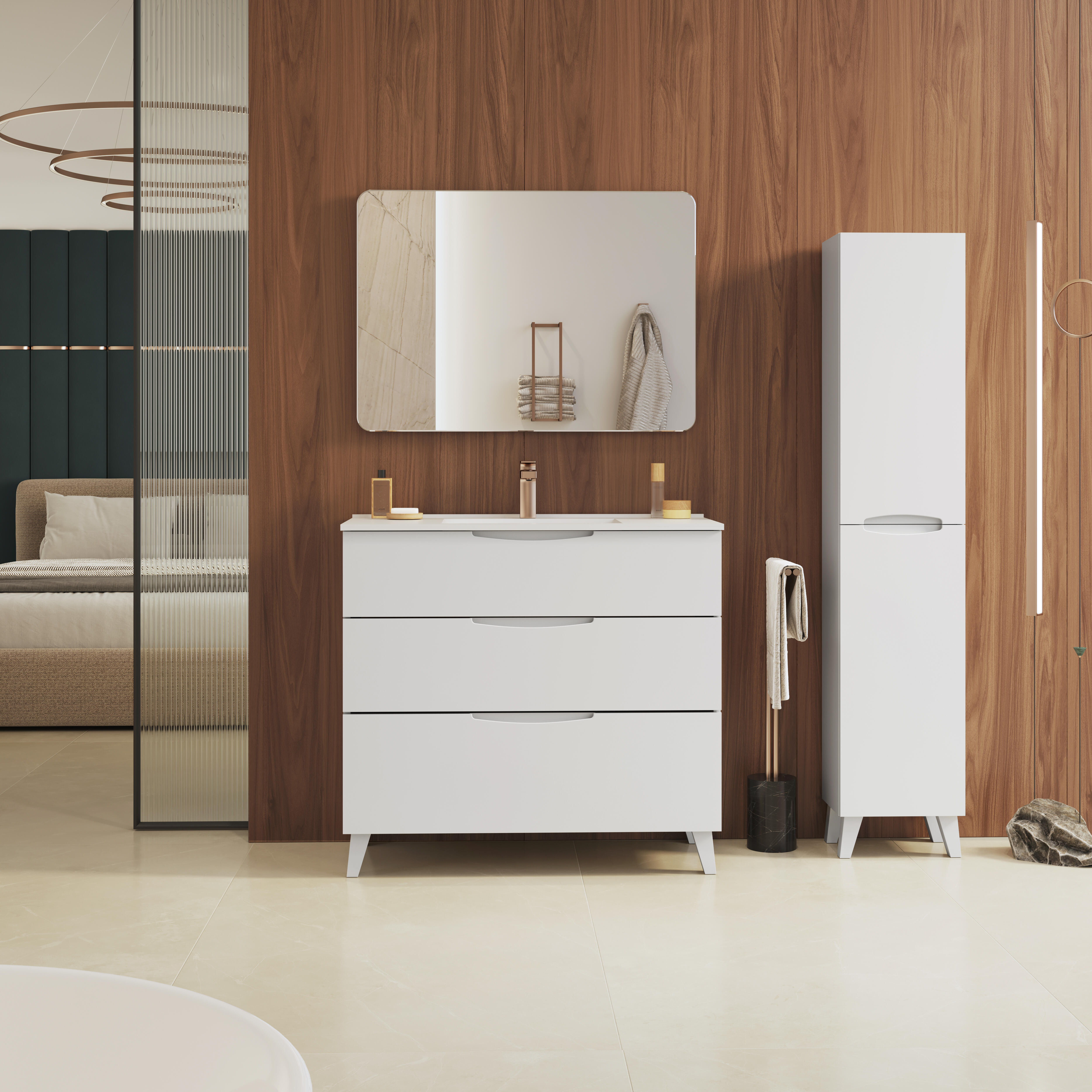 Mueble de baño con lavabo asimetrico blanco 80x45 cm