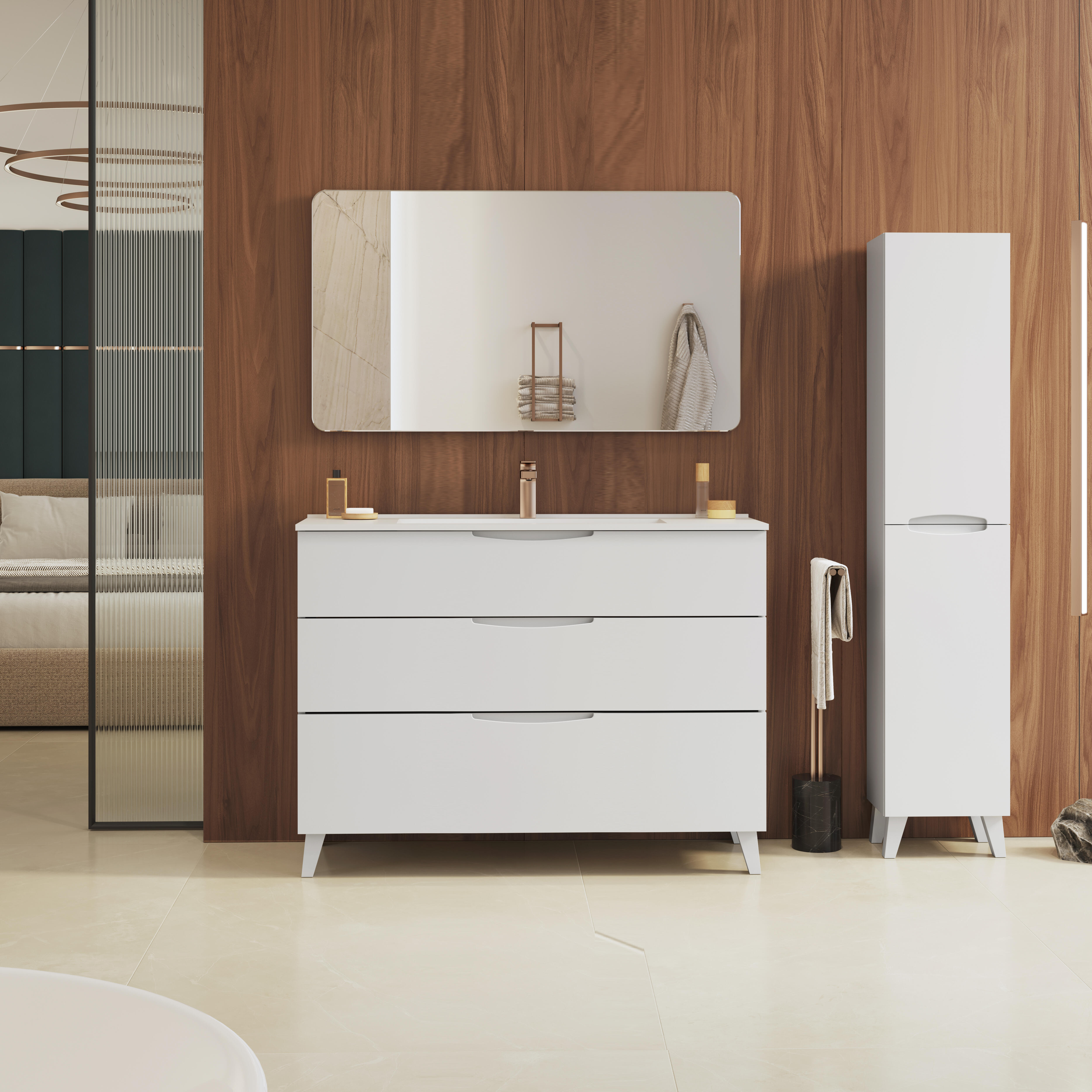 Mueble de baño con lavabo new asimétrico blanco 100x45 cm