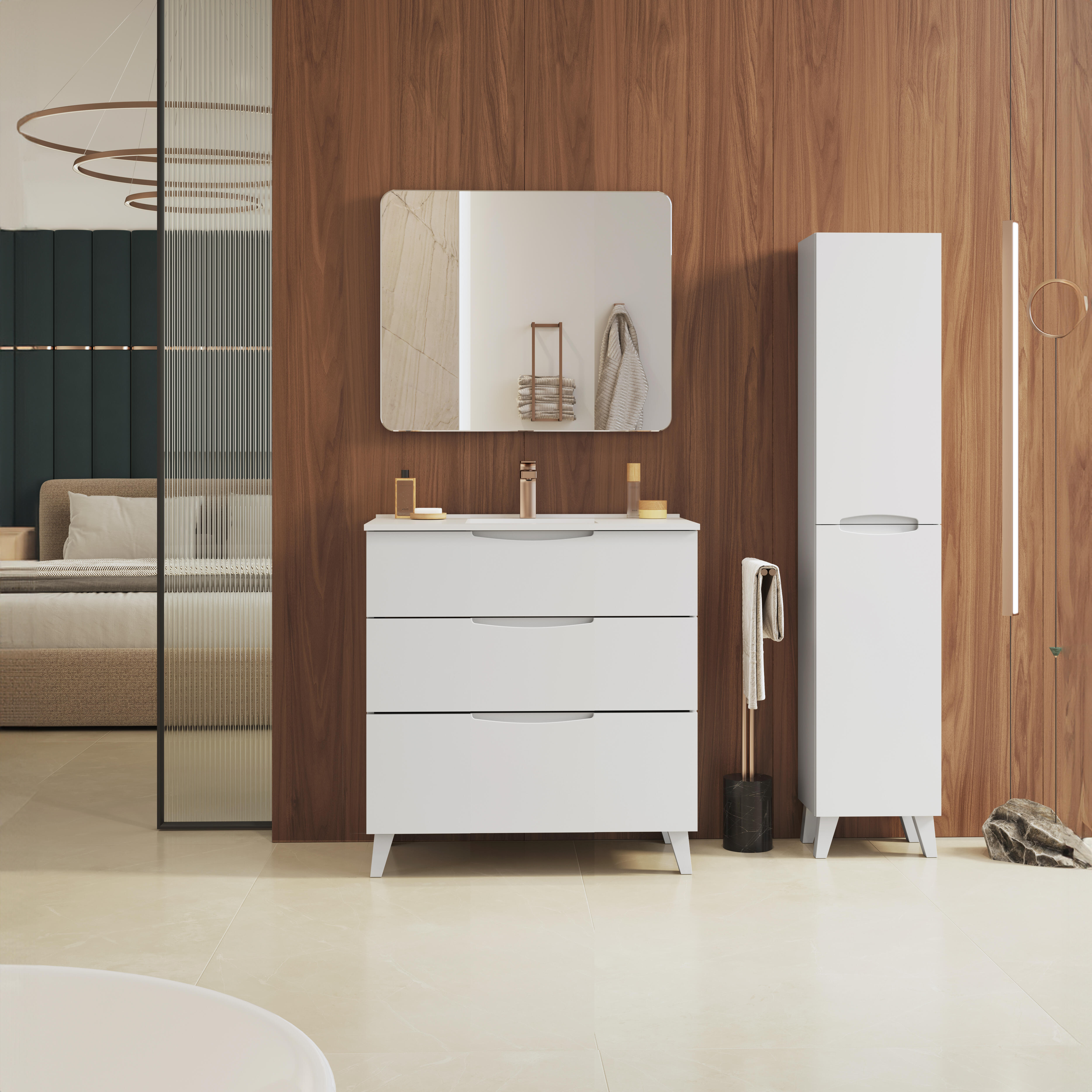 Mueble de baño con lavabo asimetrico blanco 70x45 cm