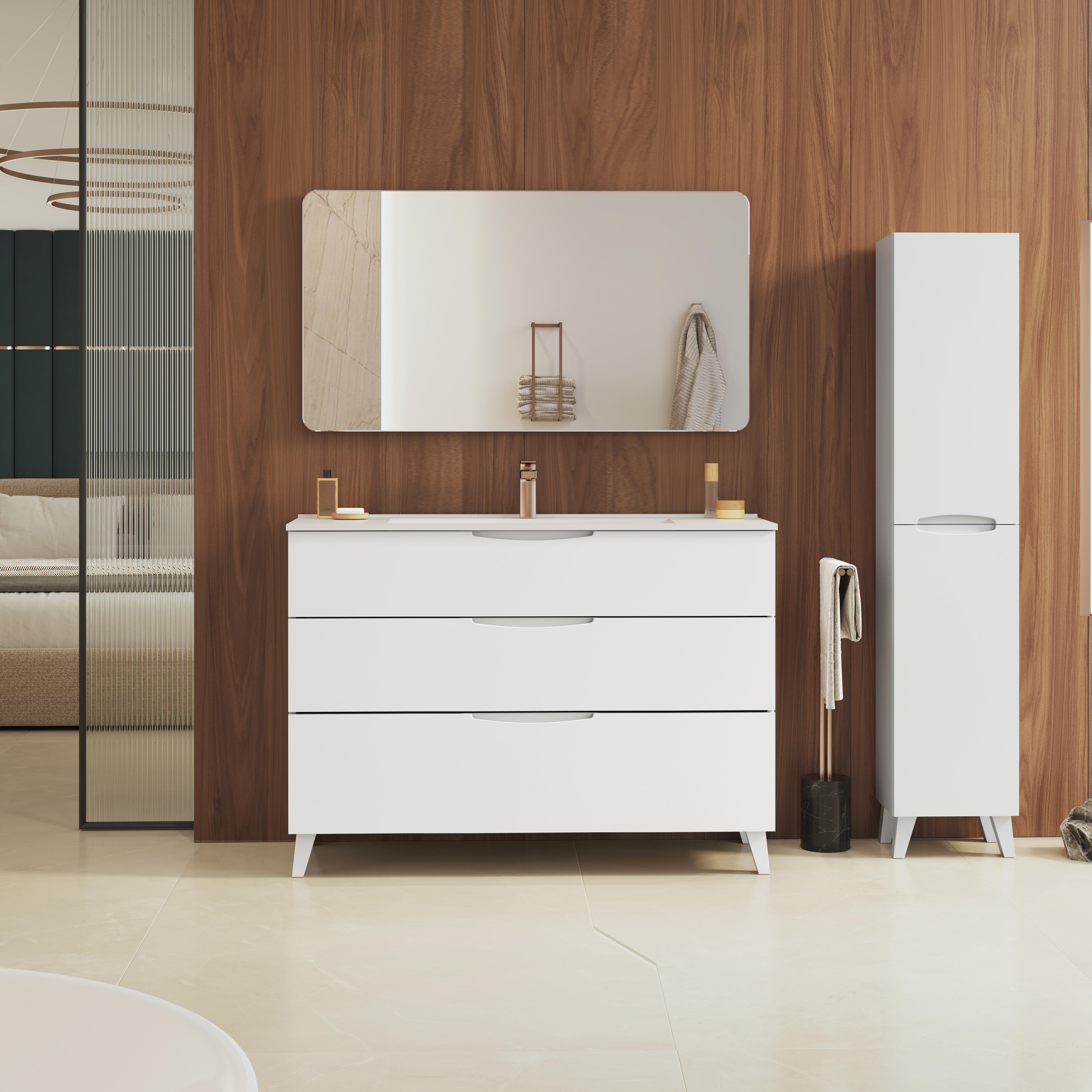 Mueble de baño con lavabo asimetrico blanco 90x45 cm