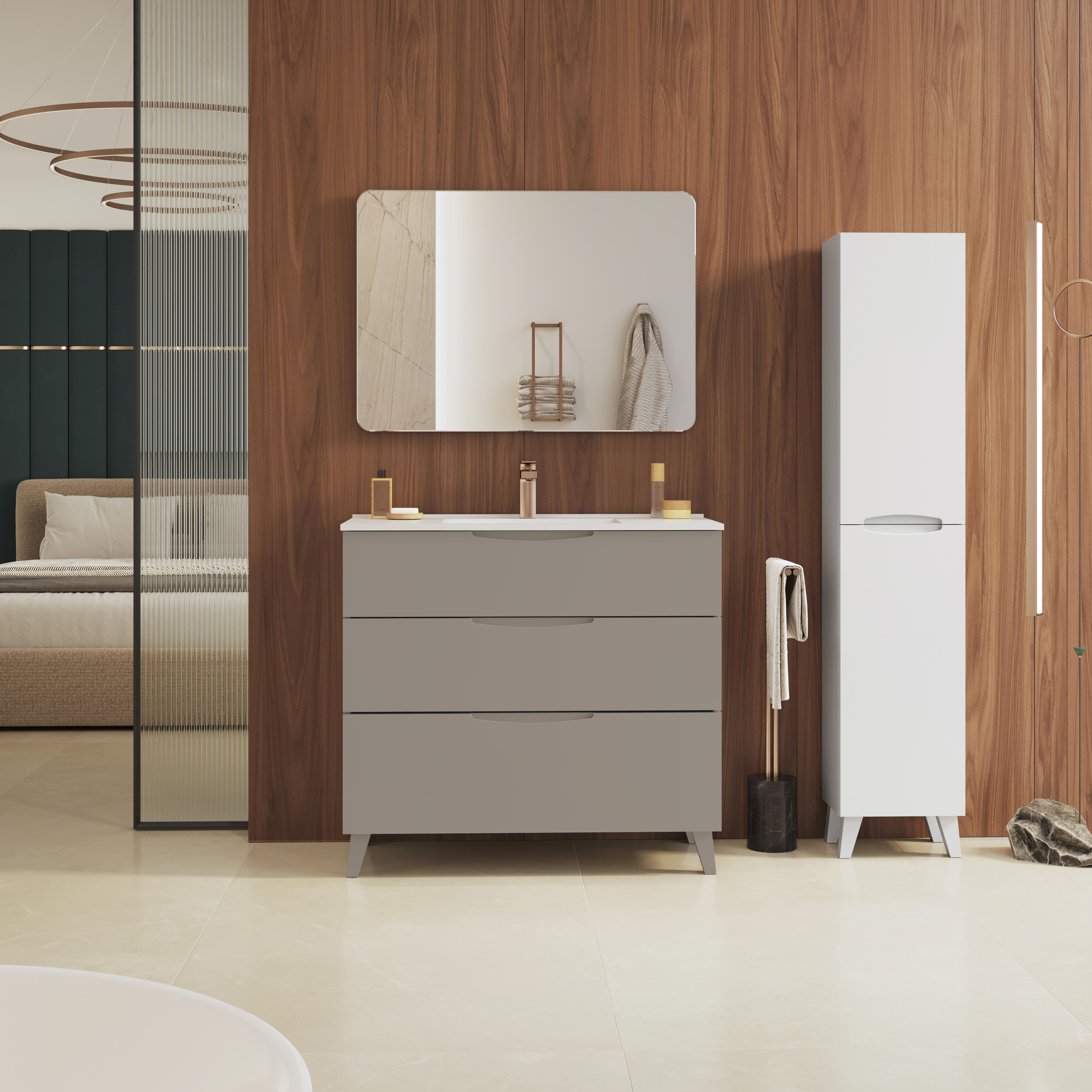 Mueble de baño con lavabo asimetrico moka 80x45 cm