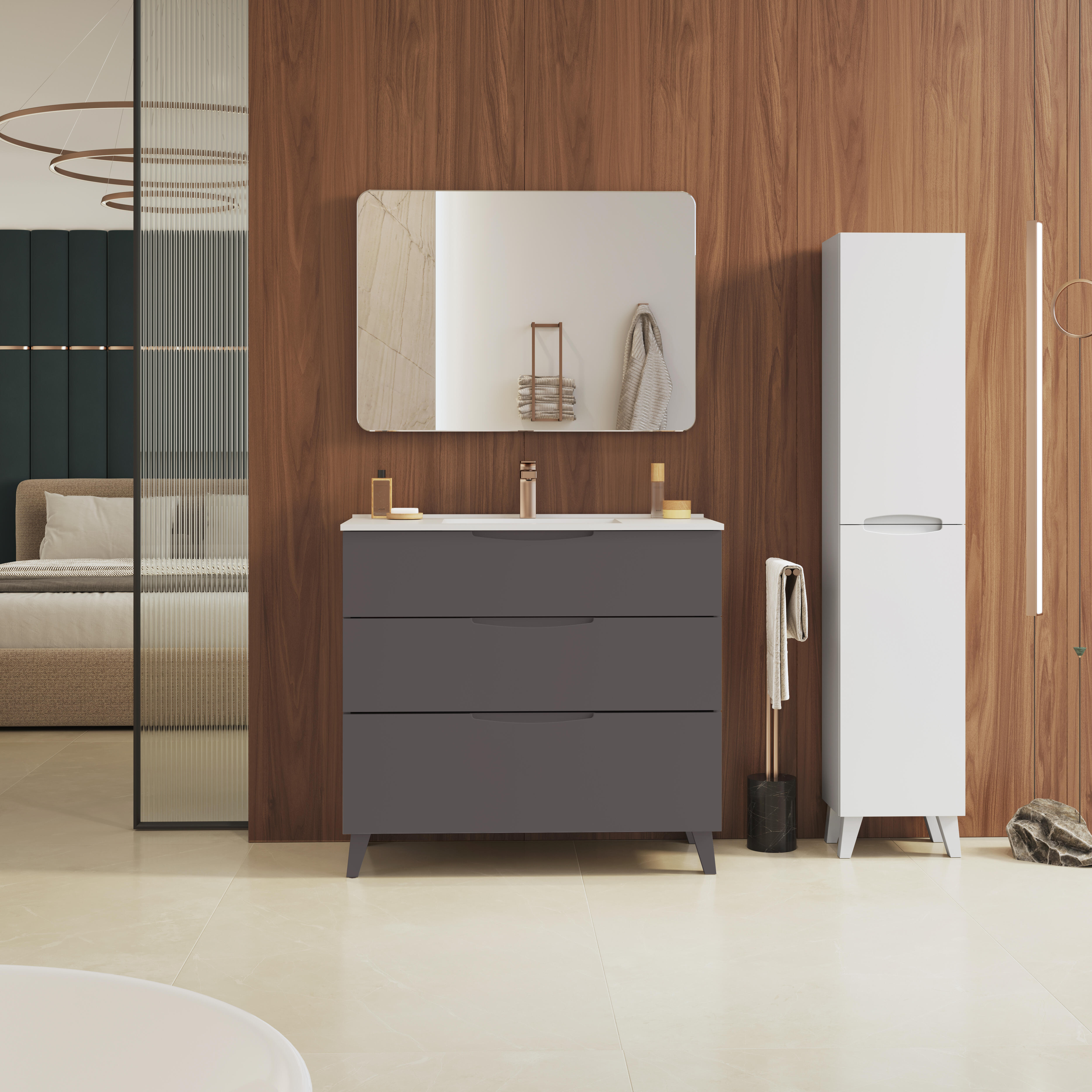 Mueble de baño con lavabo asimetrico grafito 80x45 cm