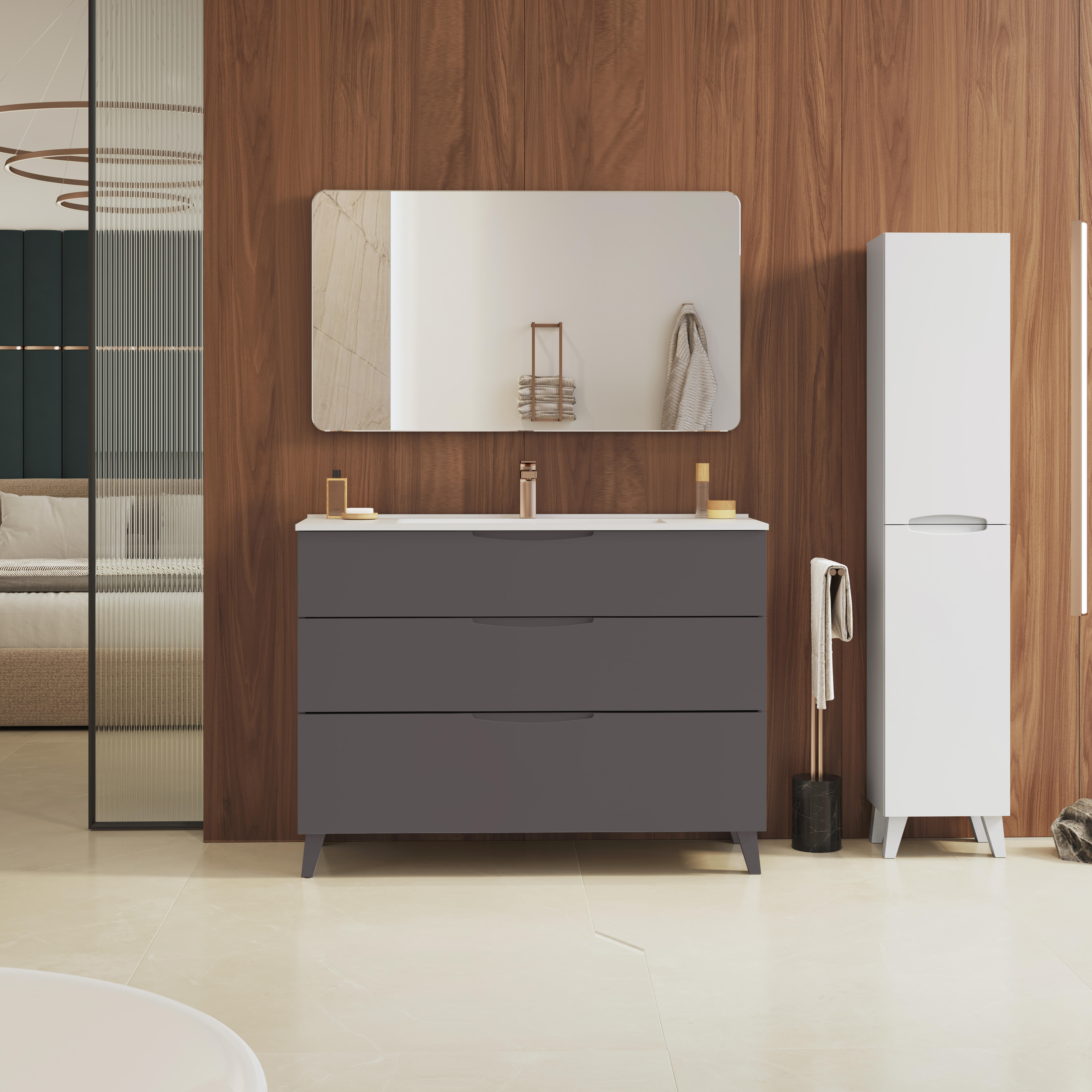 Mueble de baño con lavabo asimetrico grafito 100x45 cm
