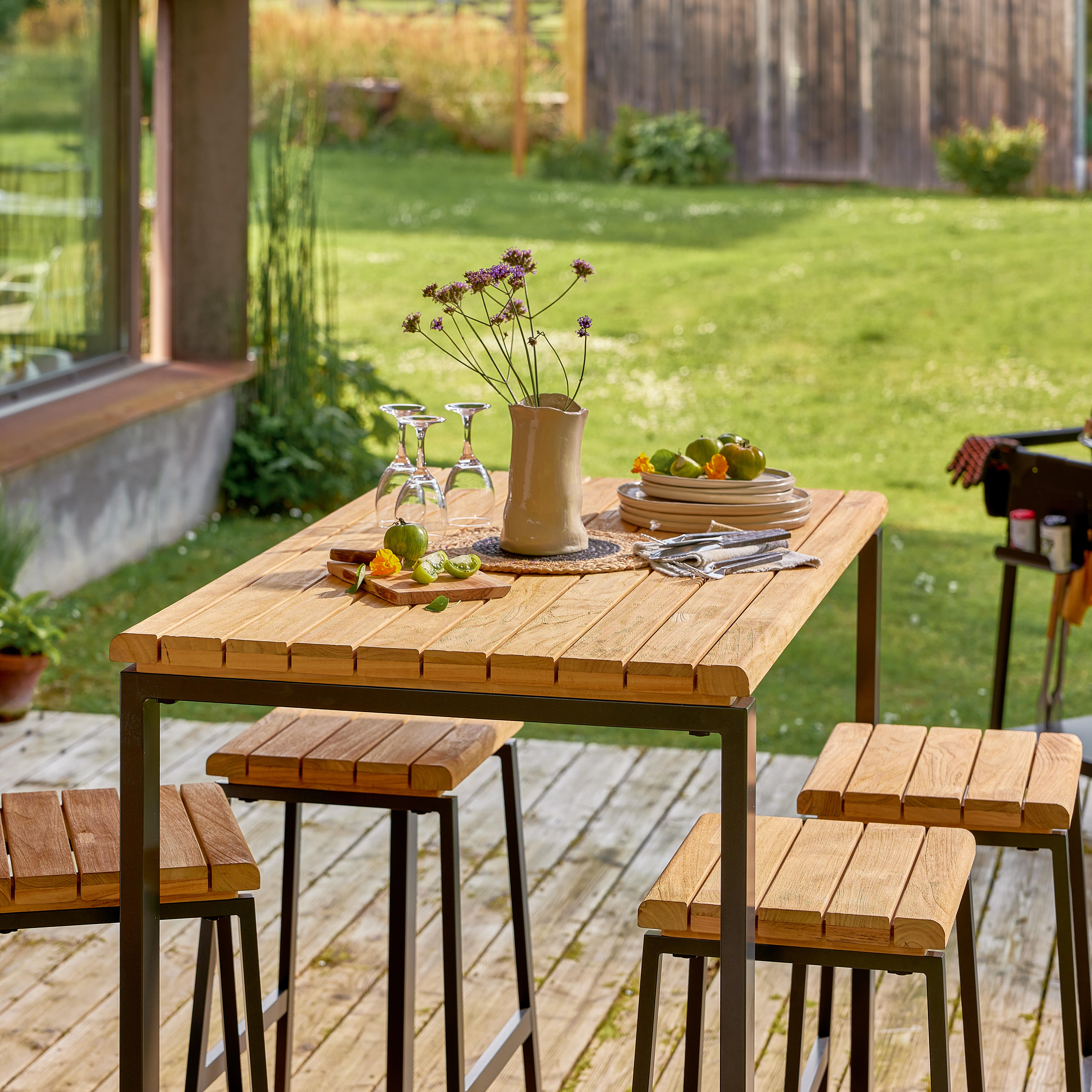Sedia da giardino in alluminio antracite Sirokos NATERIAL, seduta in teak marrone - 22