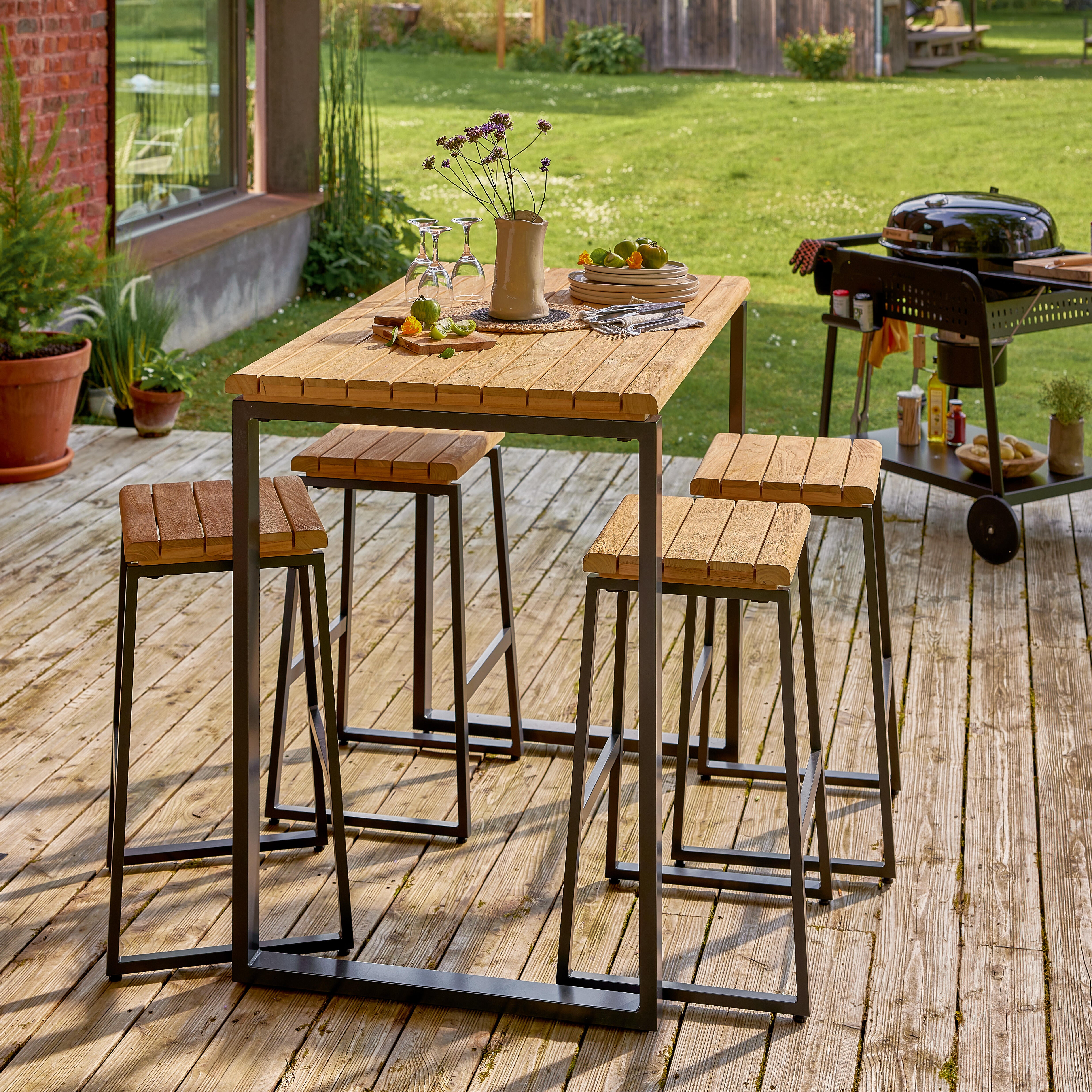 Sedia da giardino in alluminio antracite Sirokos NATERIAL, seduta in teak marrone - 6