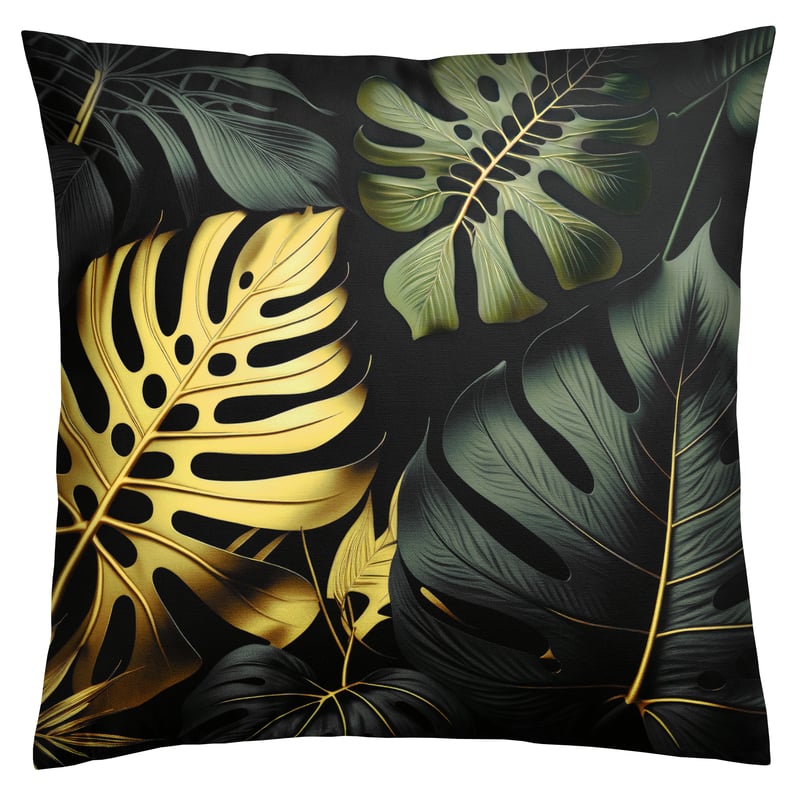 Poduszka ogrodowa dekoracyjna Botanic Black Gold 45x45 cm czarna w liście Domarex