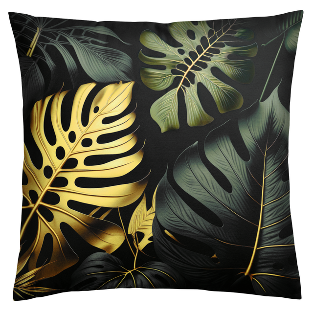 Poduszka ogrodowa dekoracyjna Botanic Black Gold 45x45 cm czarna w liście Domarex